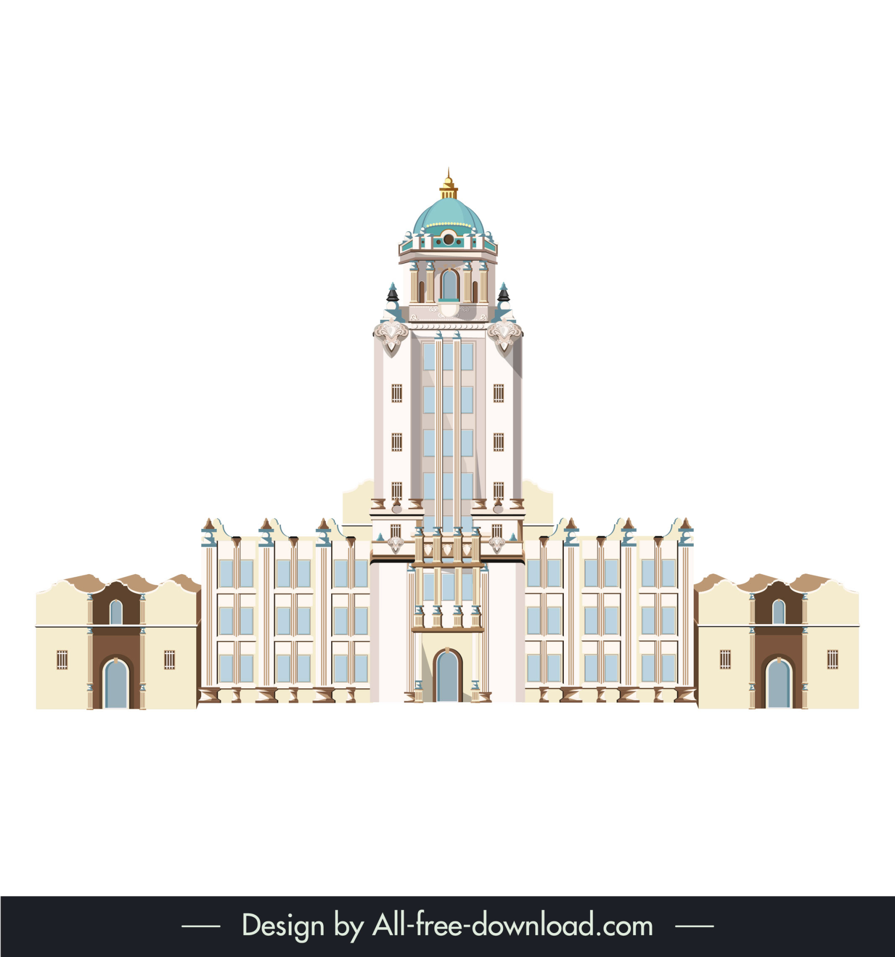 beverly hill city hall tower architecture template elegant flat symmetric decor