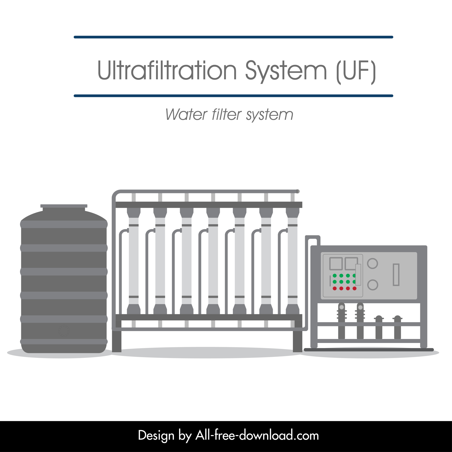 water filter system uf system advertising poster flat dark modern sketch