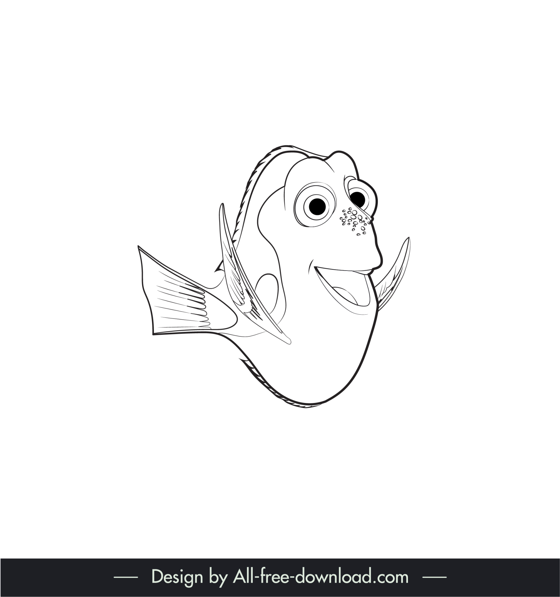 dori finding nemo fish icon cute black white handdrawn cartoon outline