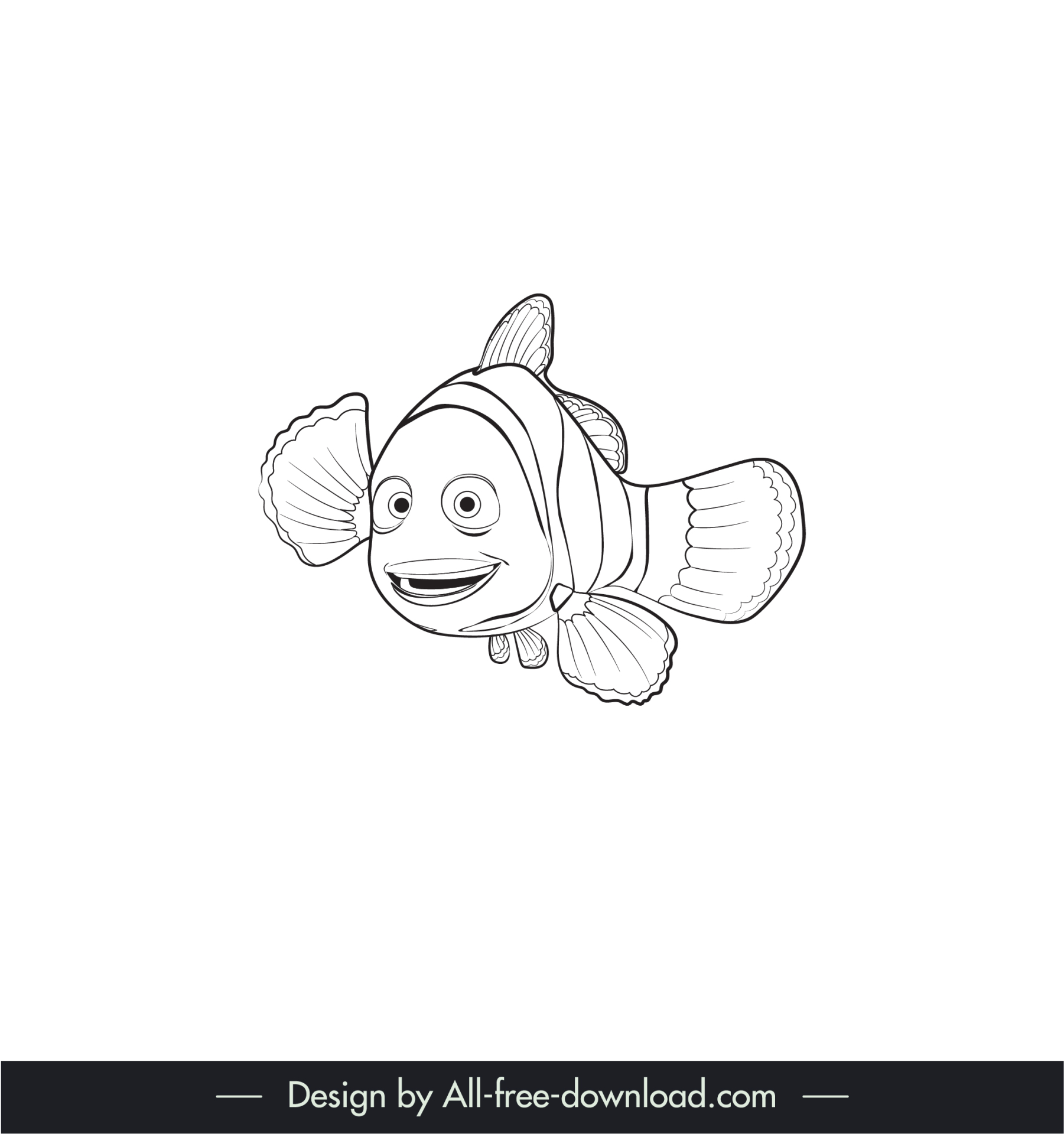 marlin finding nemo icon black white handdrawn cartoon outline 