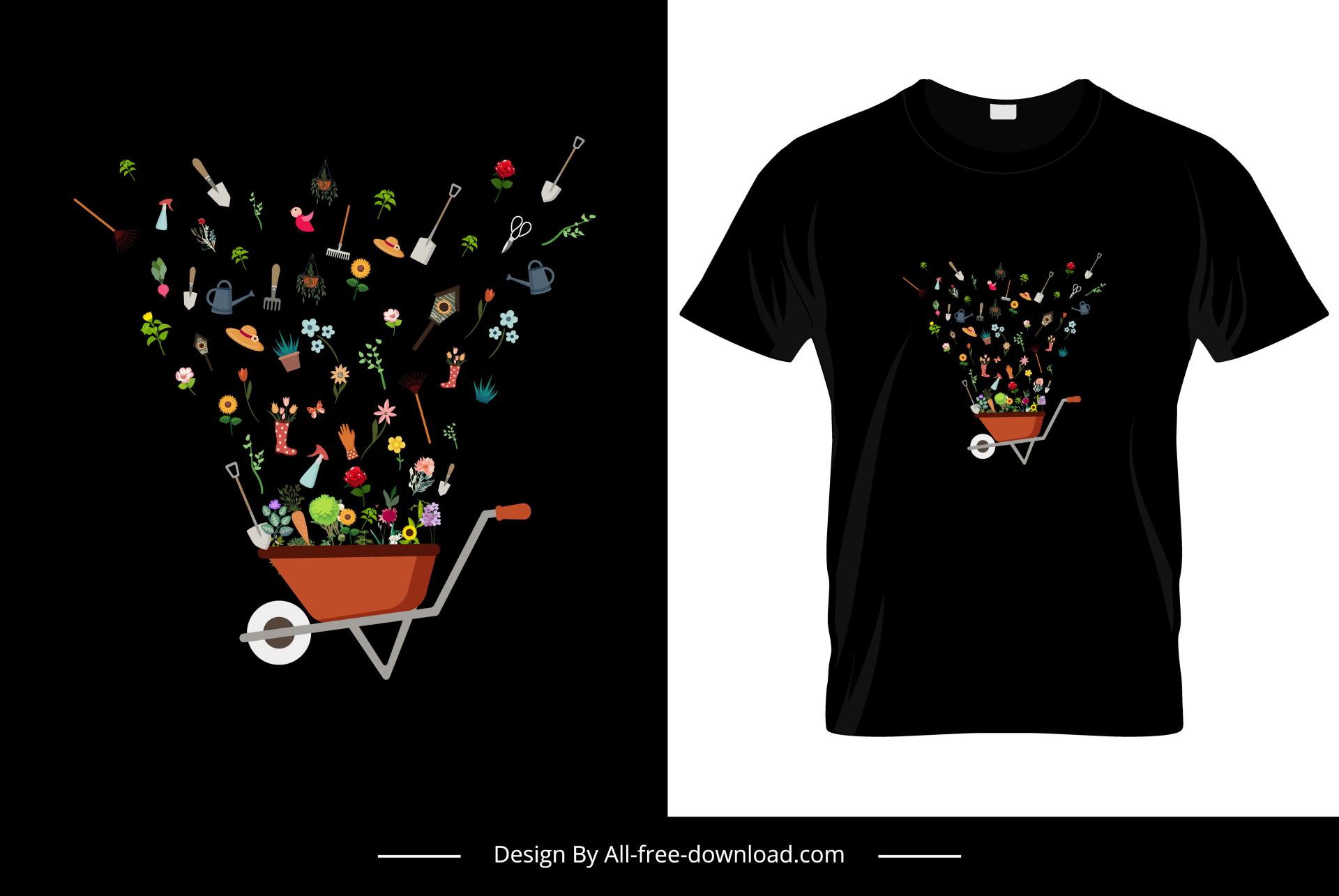 gardening tshirt template dynamic dark tools flowers sketch