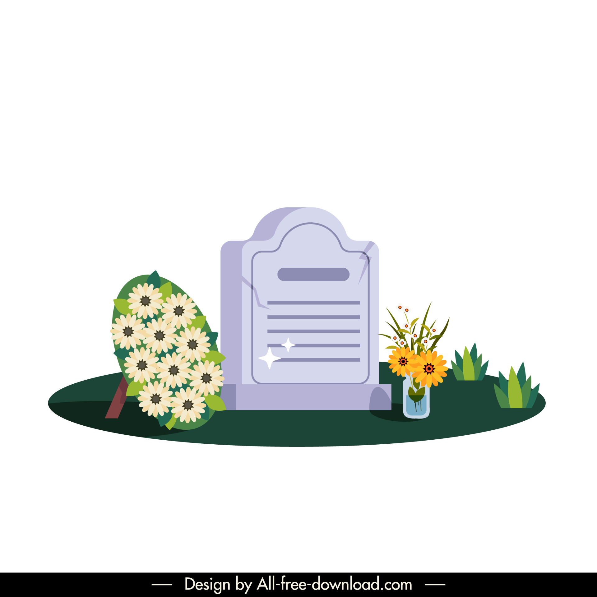 graveyard design elements tomb flower bouquet sketch