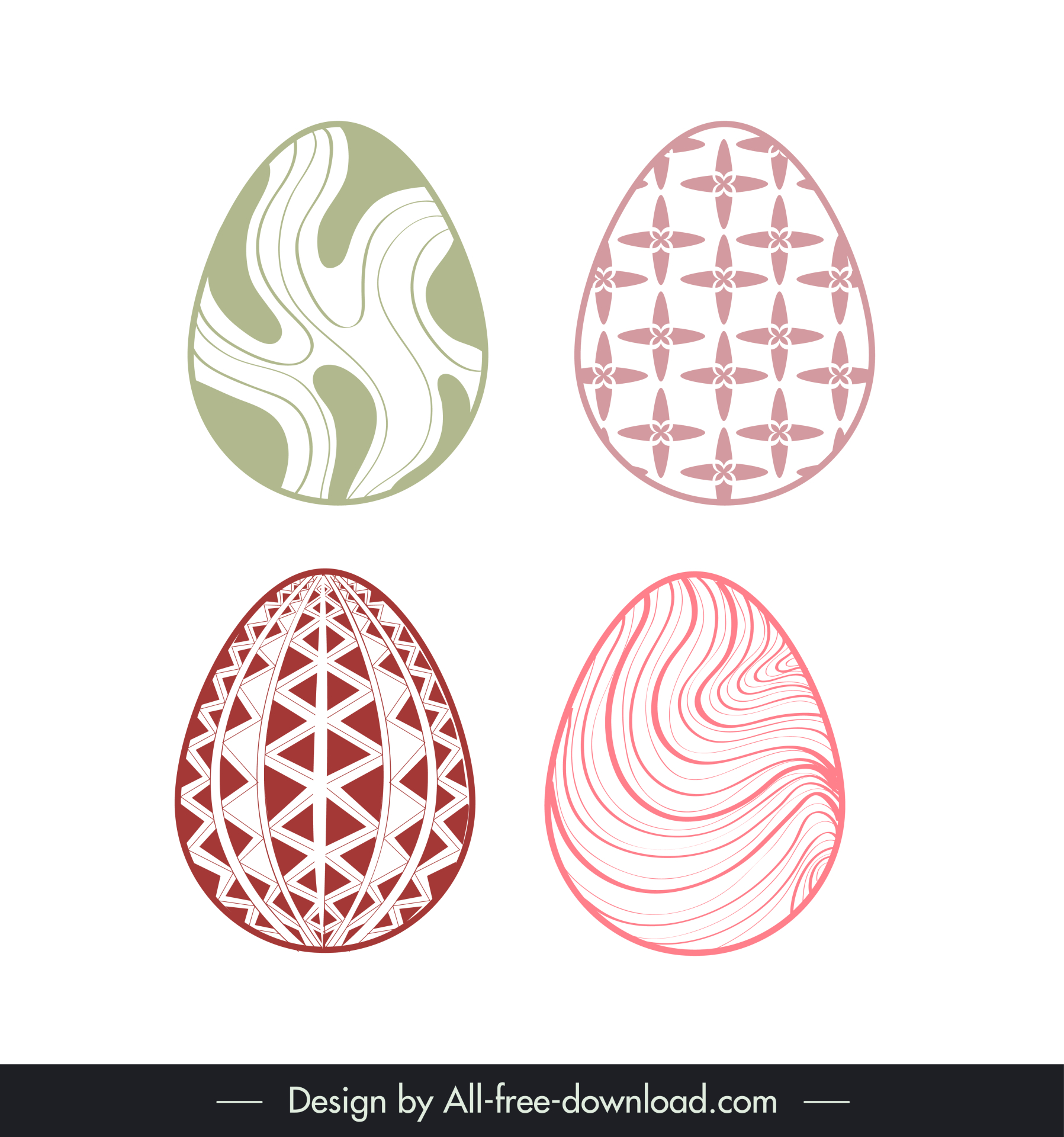 easter eggs icons sets flat classical curves repeating shapes outline 