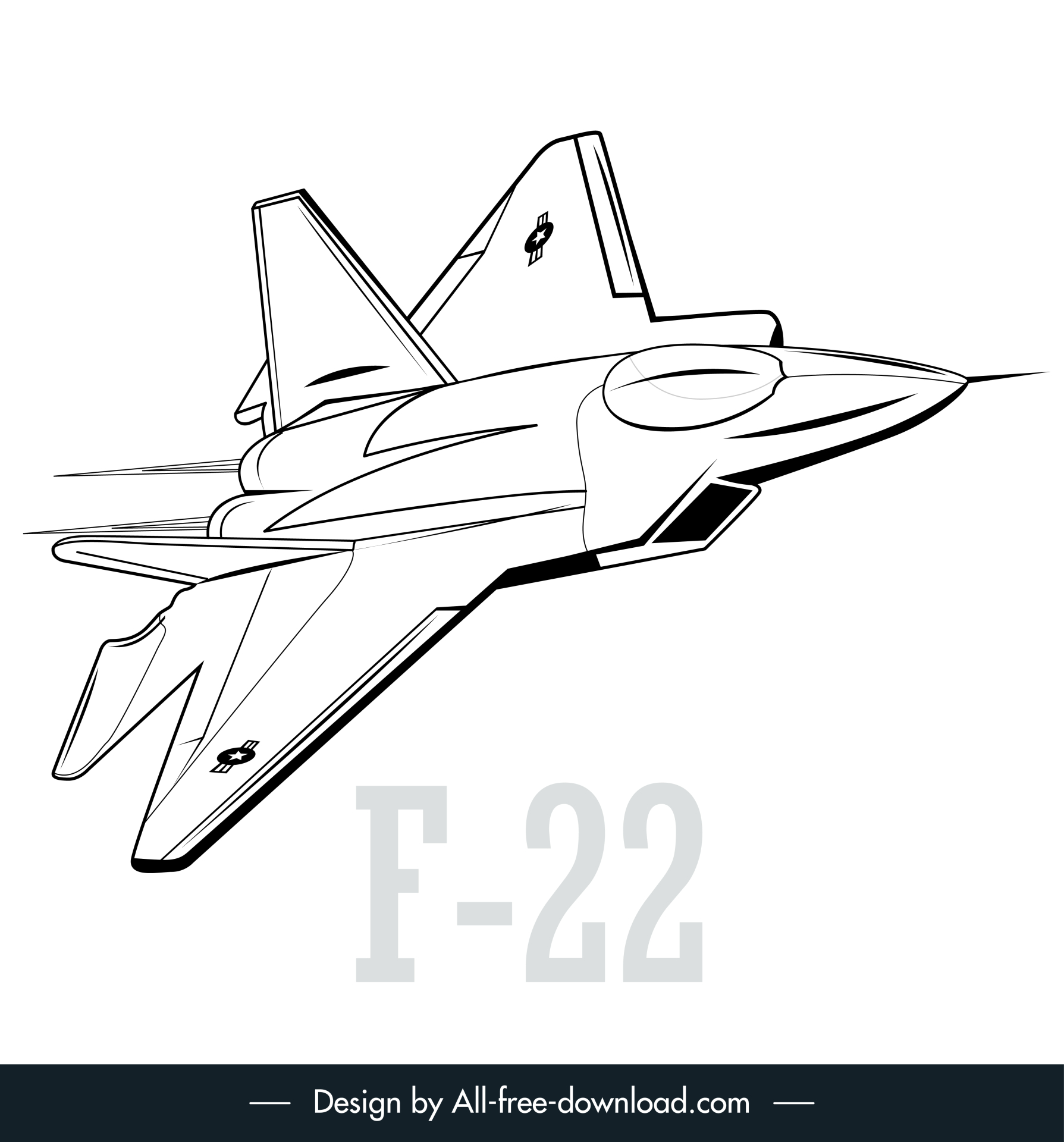 f 22 jet icon black white sketch