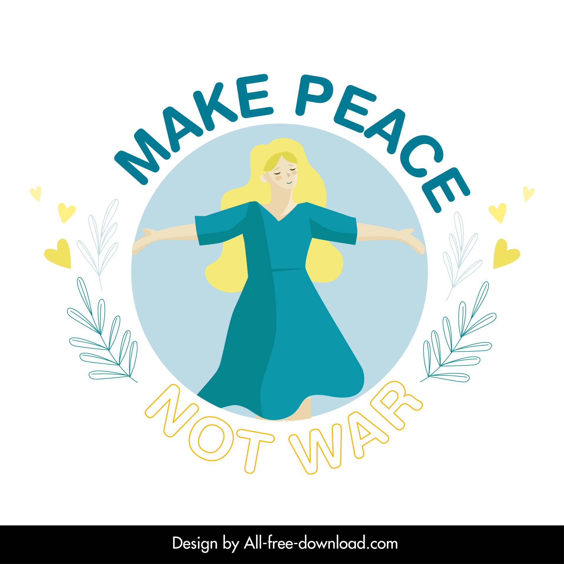 make peace not war typography logotype freedom girl flowers texts sketch