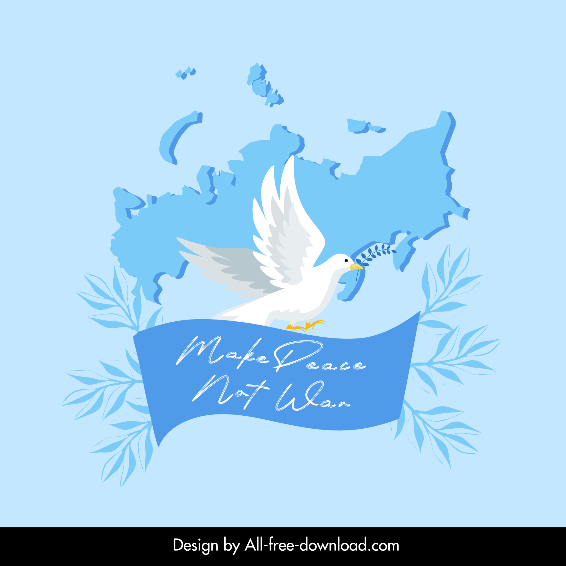 make peace not war typography banner template dove ribbon leaves russia map decor 