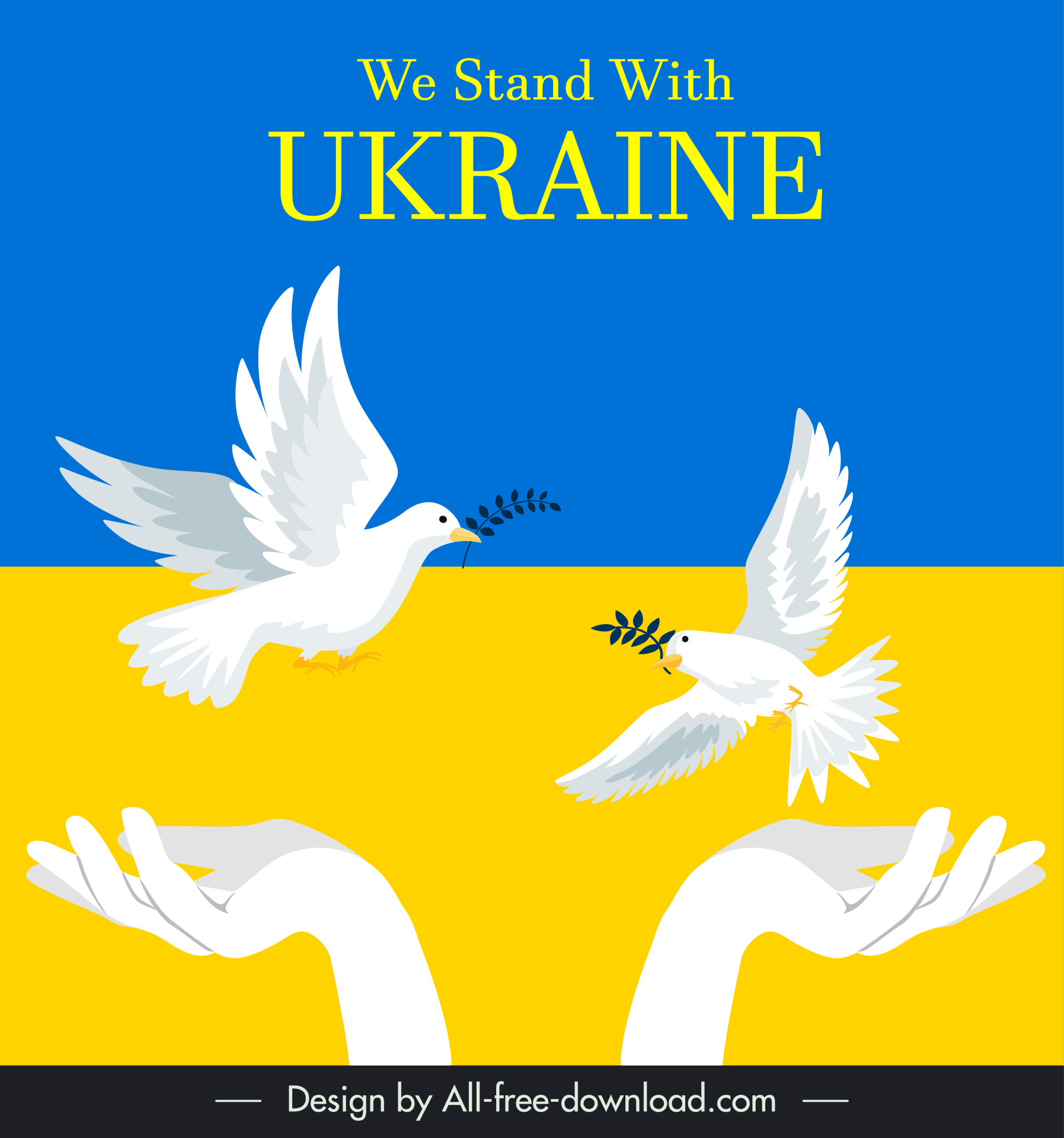 we stand with ukraine banner template doves hands flat sketch