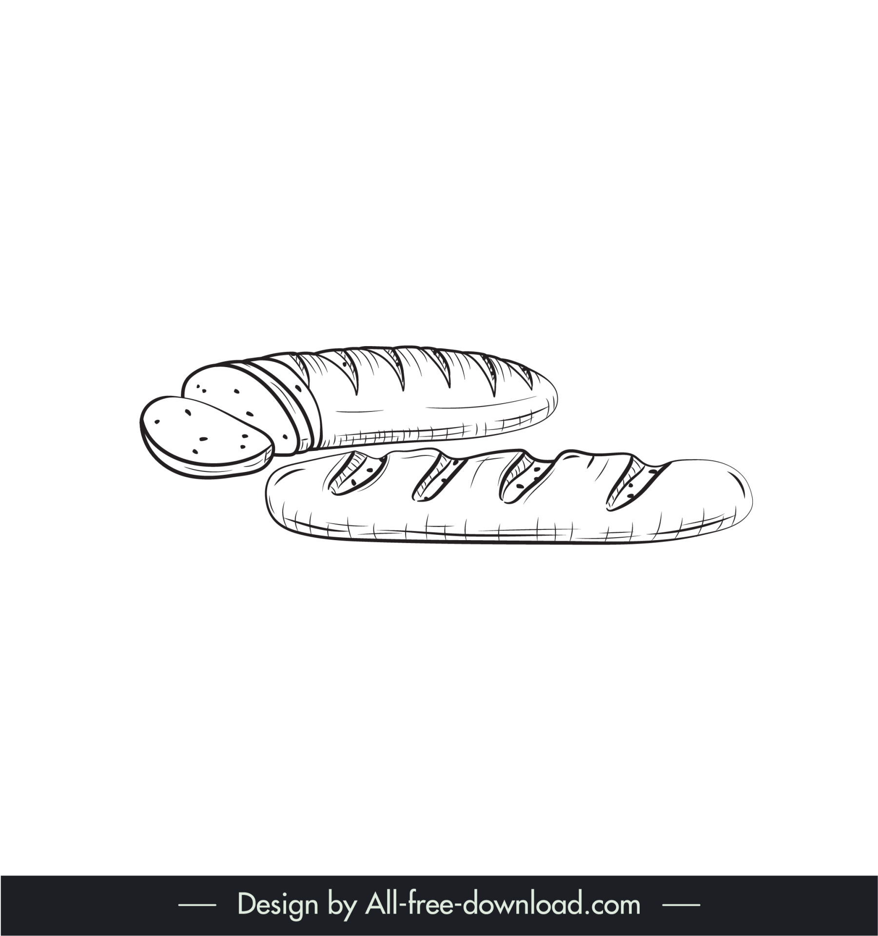 baguette bread design elements black white handdrawn outline  