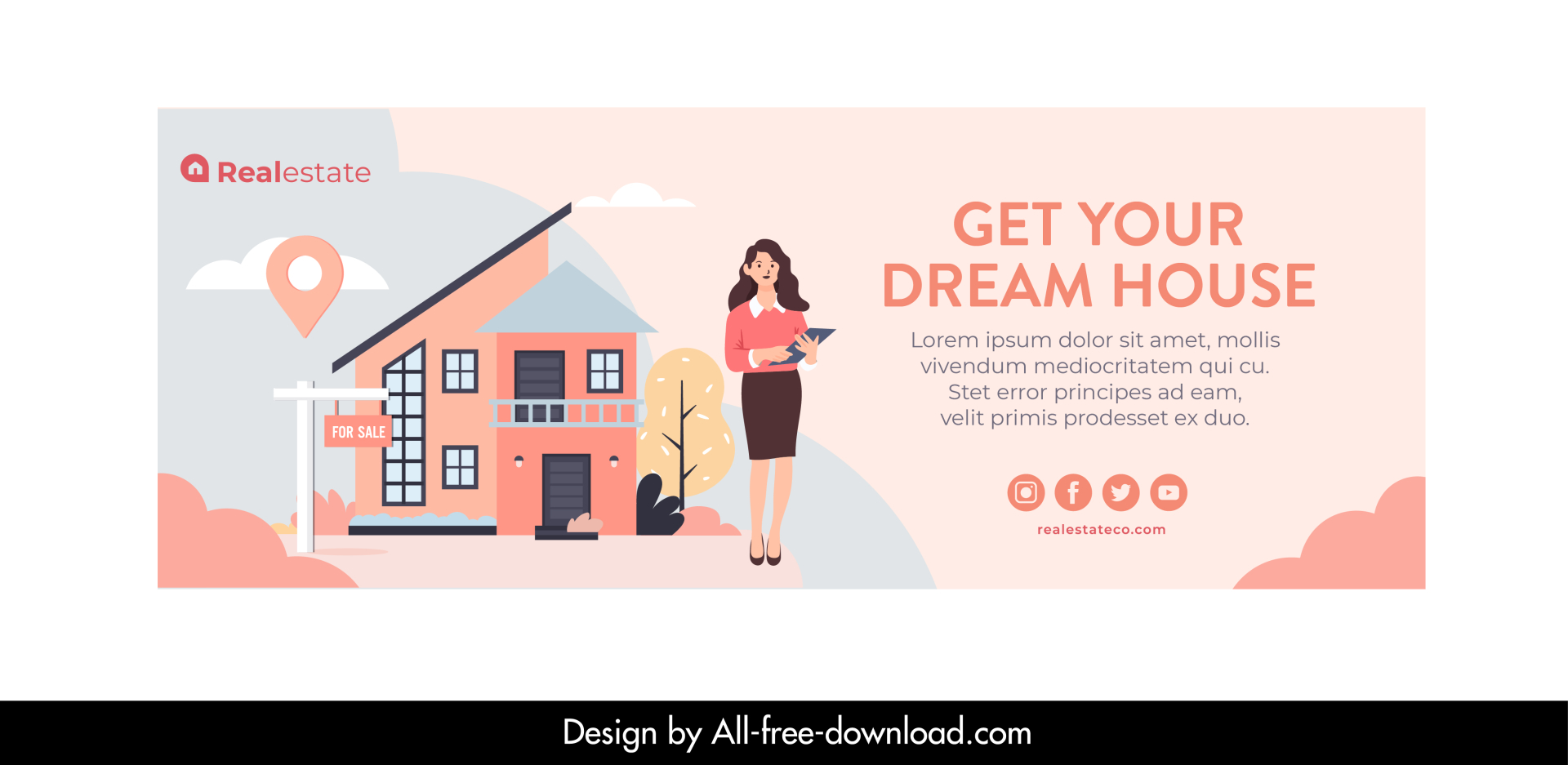 real estate facebook cover template elegant flat cartoon sketch