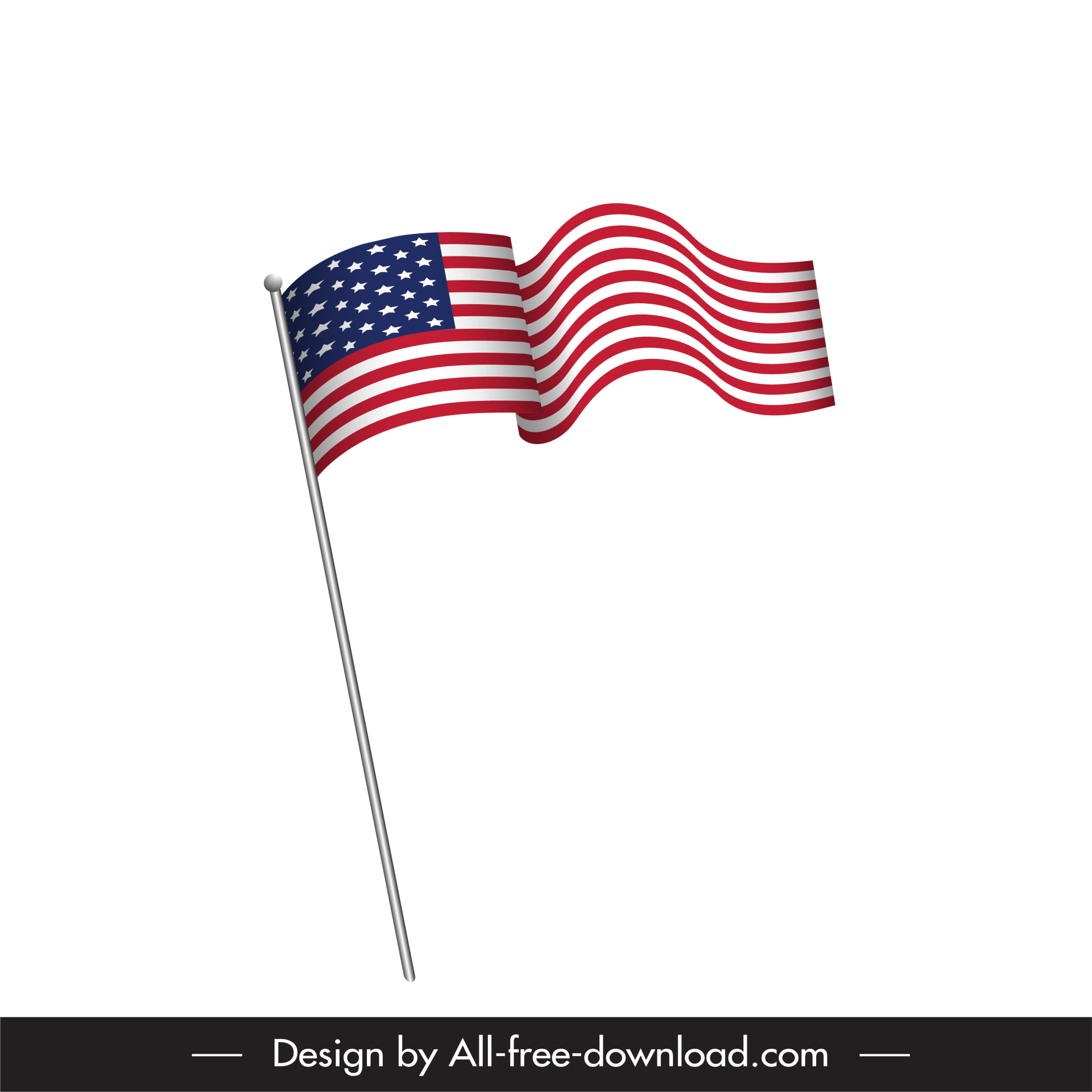 usa flag staff icon modern realistic dynamic 3d outline