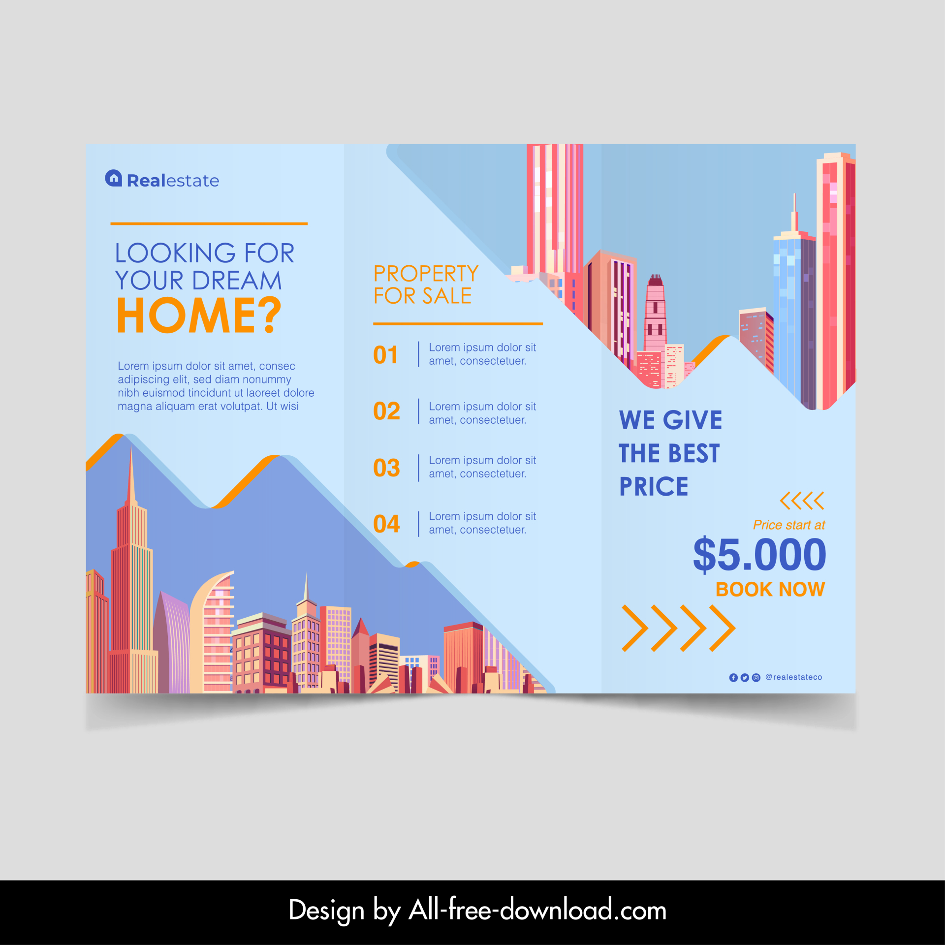 real estate brochure template modern city scene decor trifold design