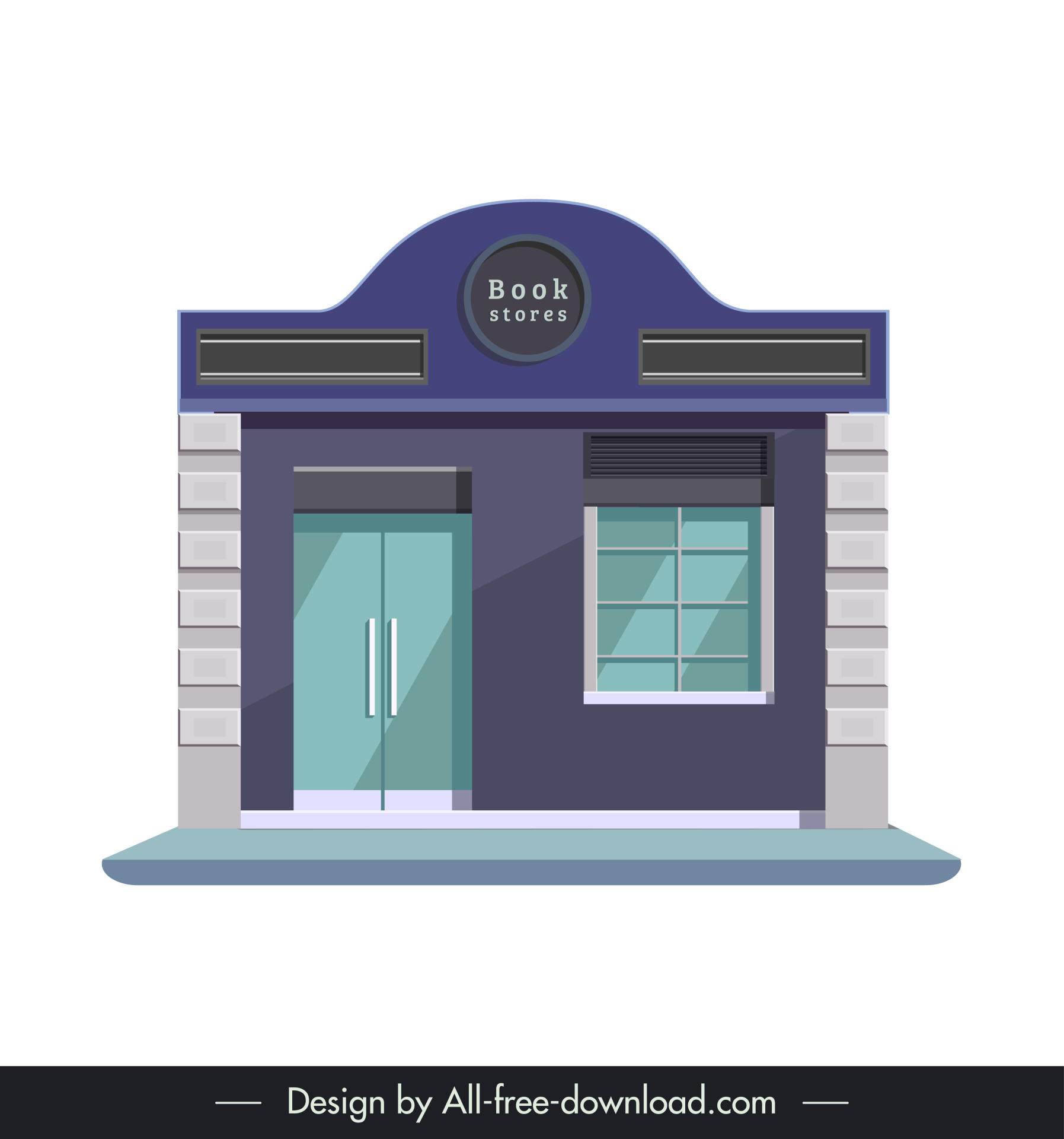 book store facade template modern flat sketch