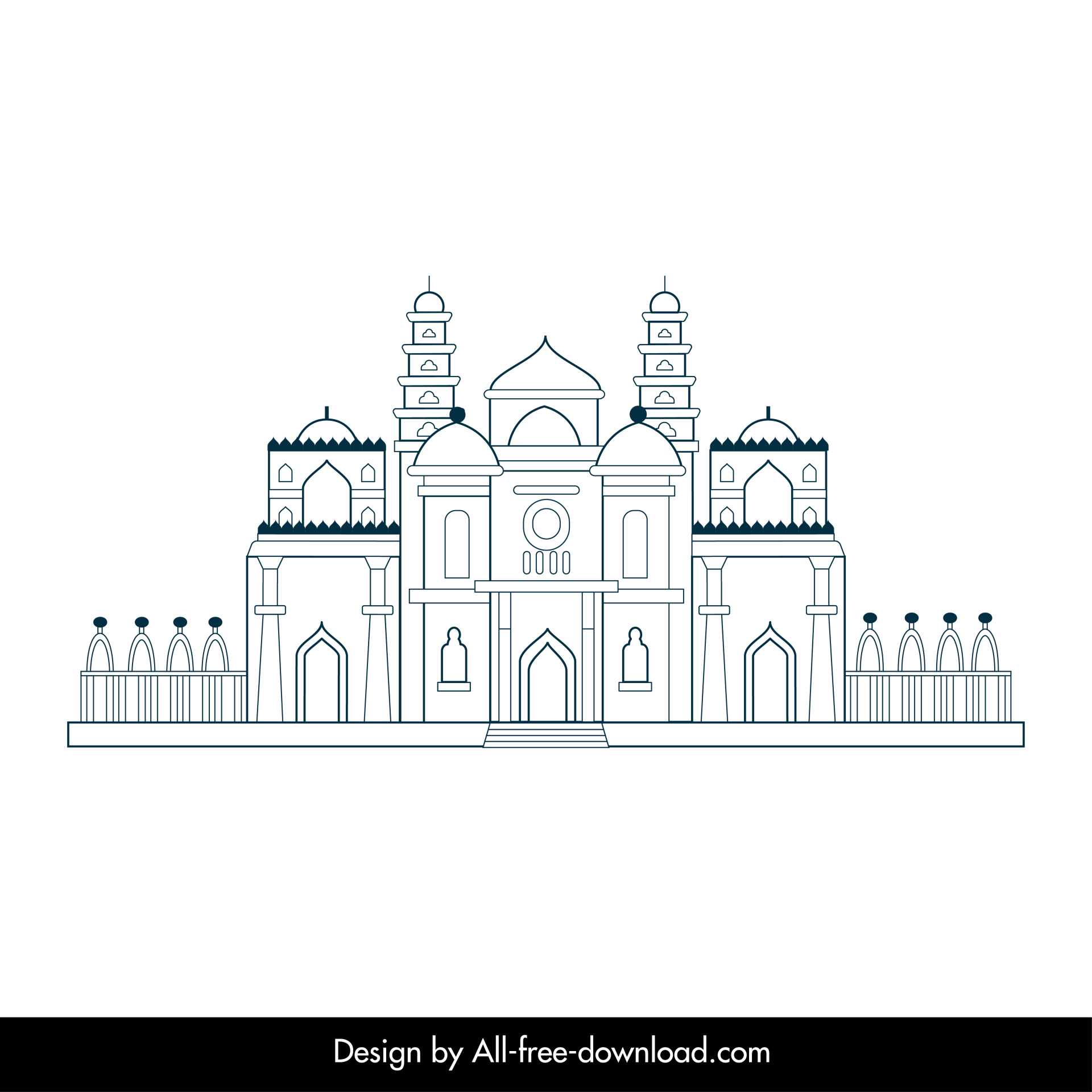 ahmedabad building architecture icon flat classical black white outline 