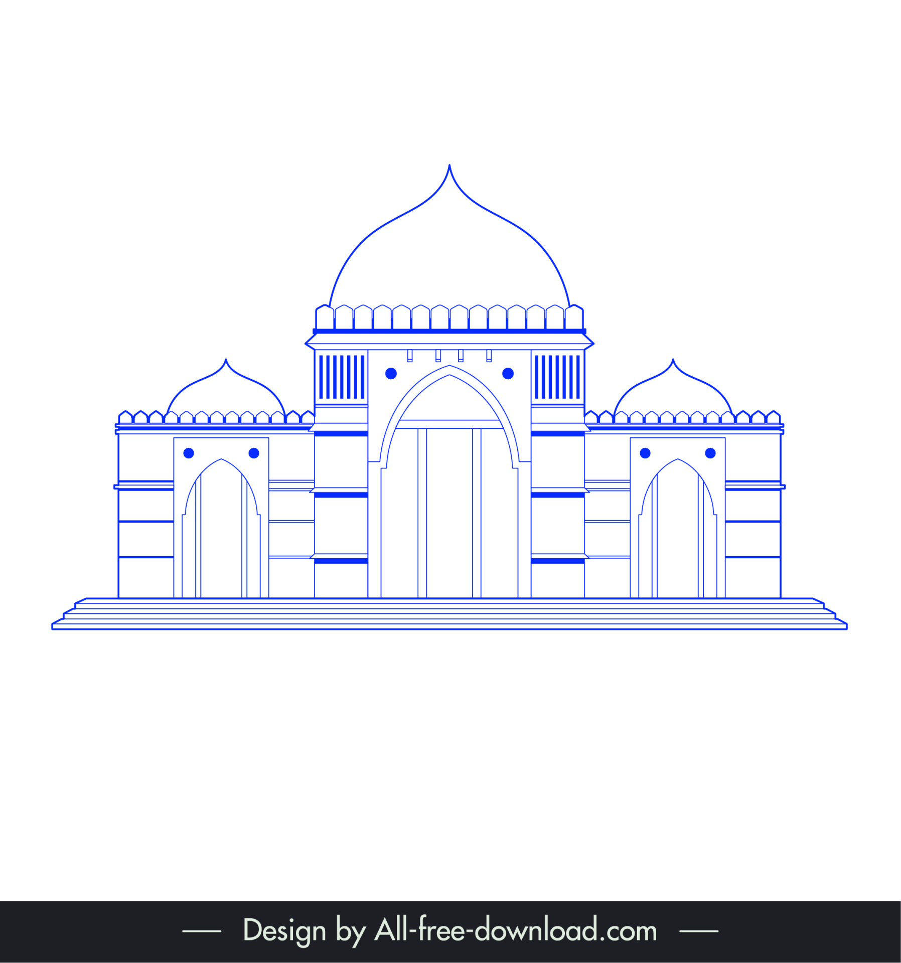 ahmedabad india buildings architecture template flat blue symmetric outline