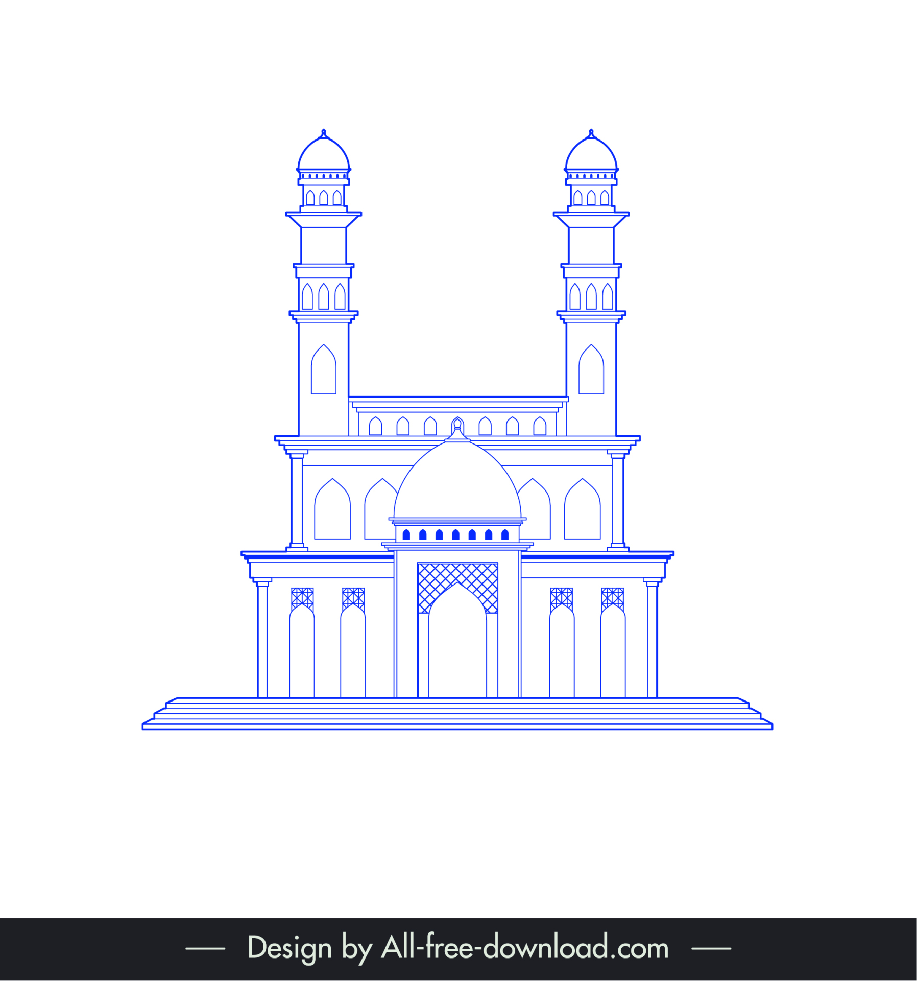 ahmedabad india buildings architecture icon flat blue white symmetric outline  