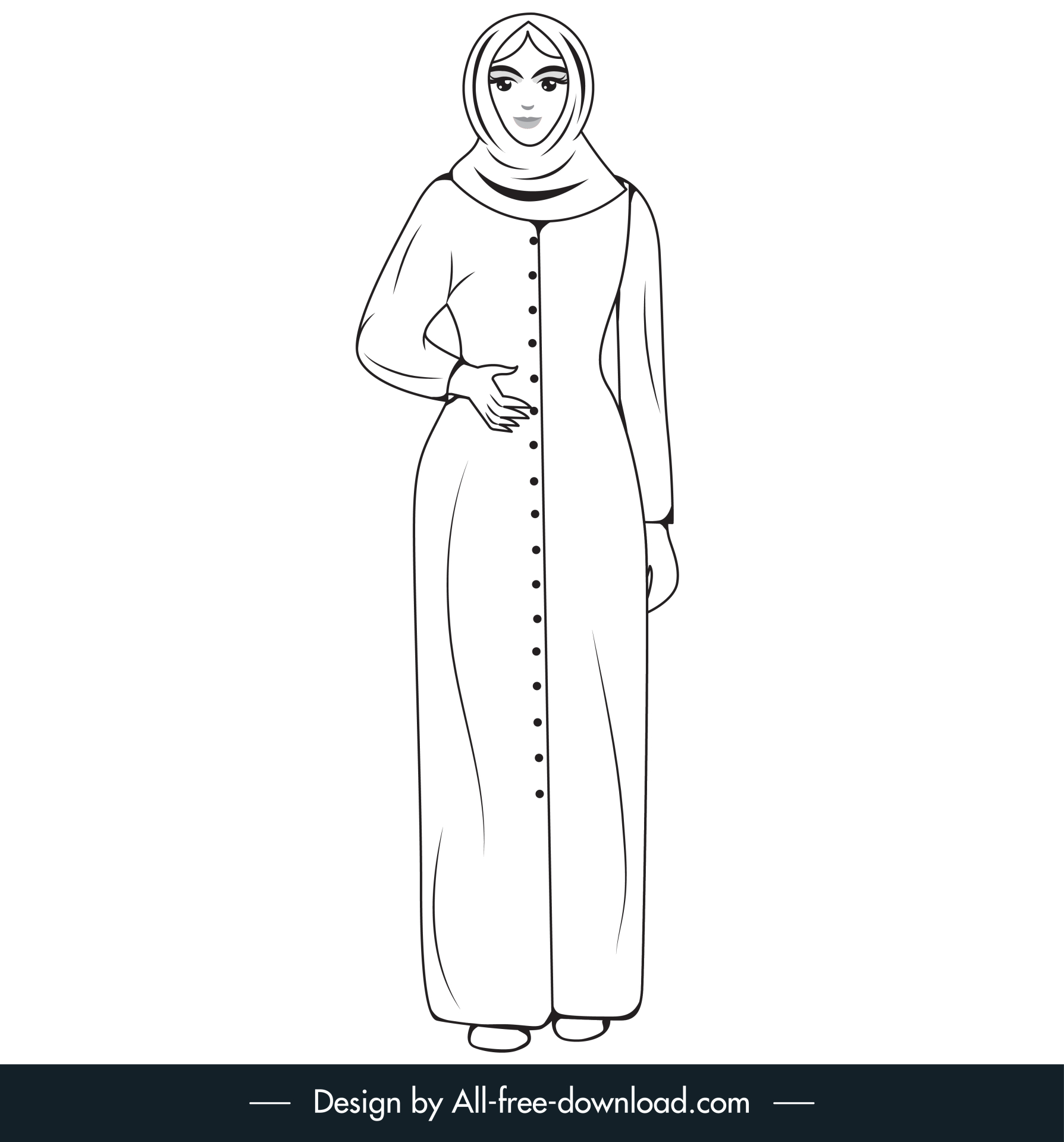 islamic lady icon black white cartoon character outline