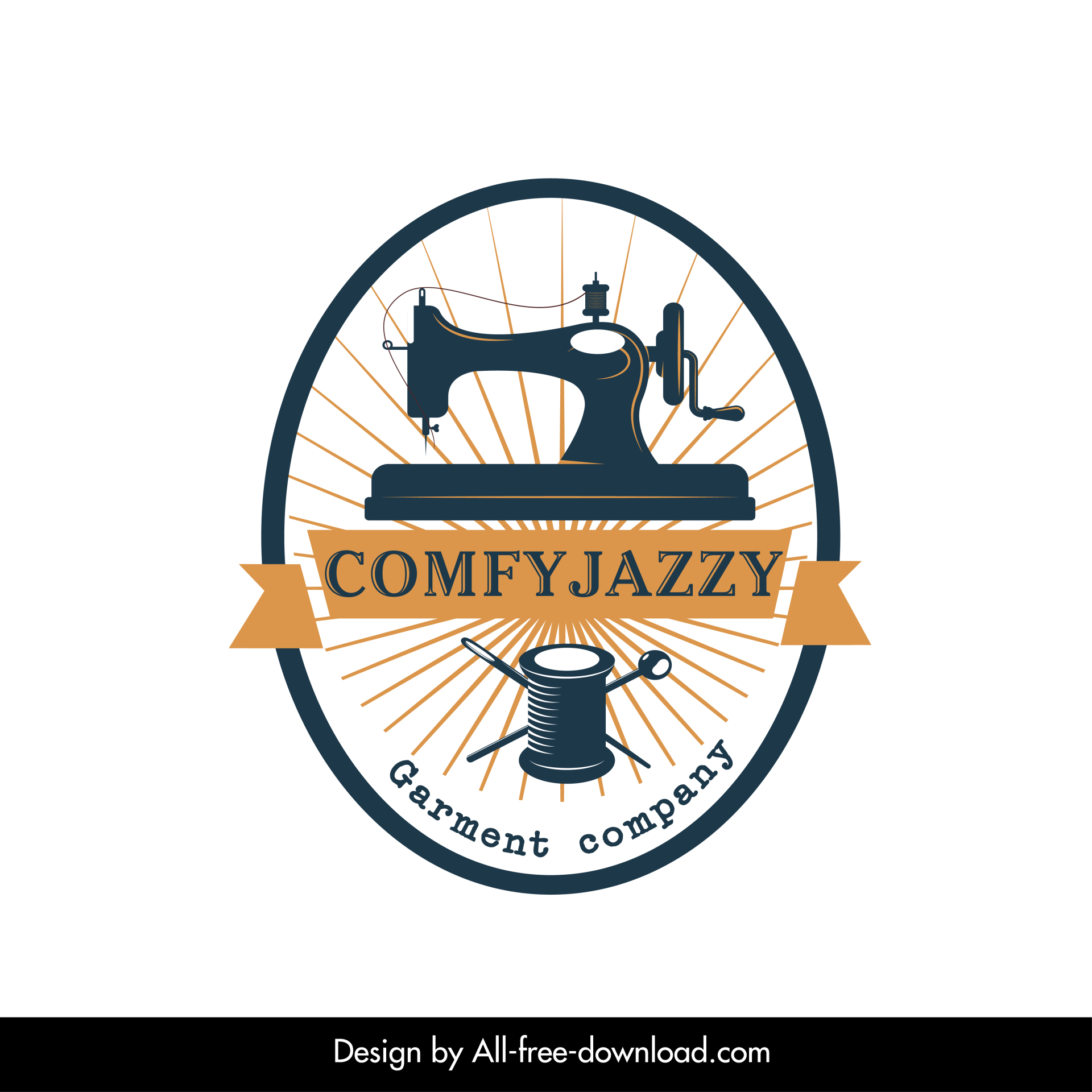 comfyjazzy garment company logotype sewing machine thread reel sketch