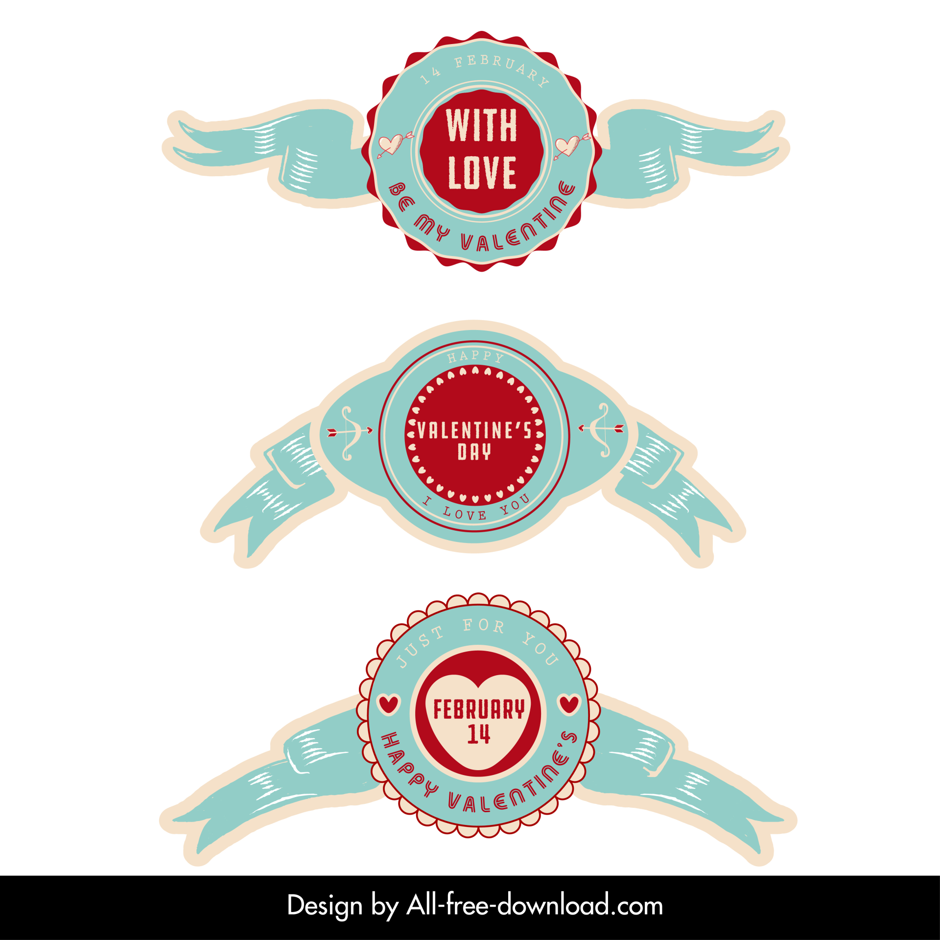 love labels collection  retro ribbon decor symmetric shapes