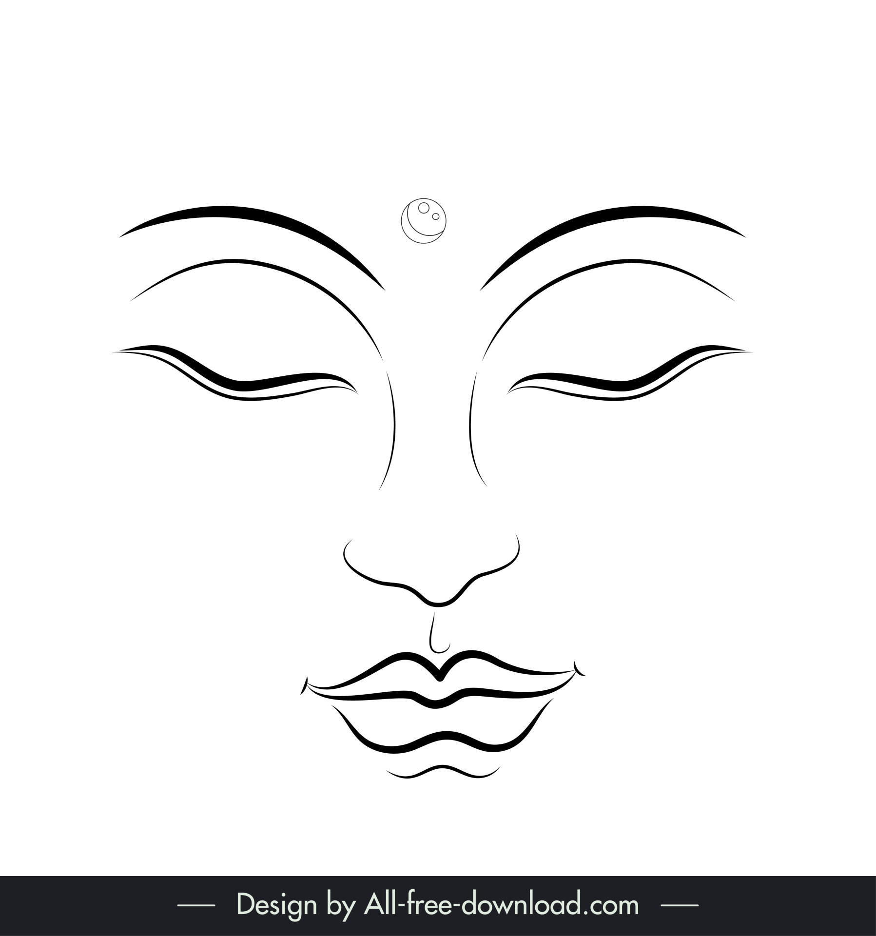 buddha face icon flat handdrawn black white outline