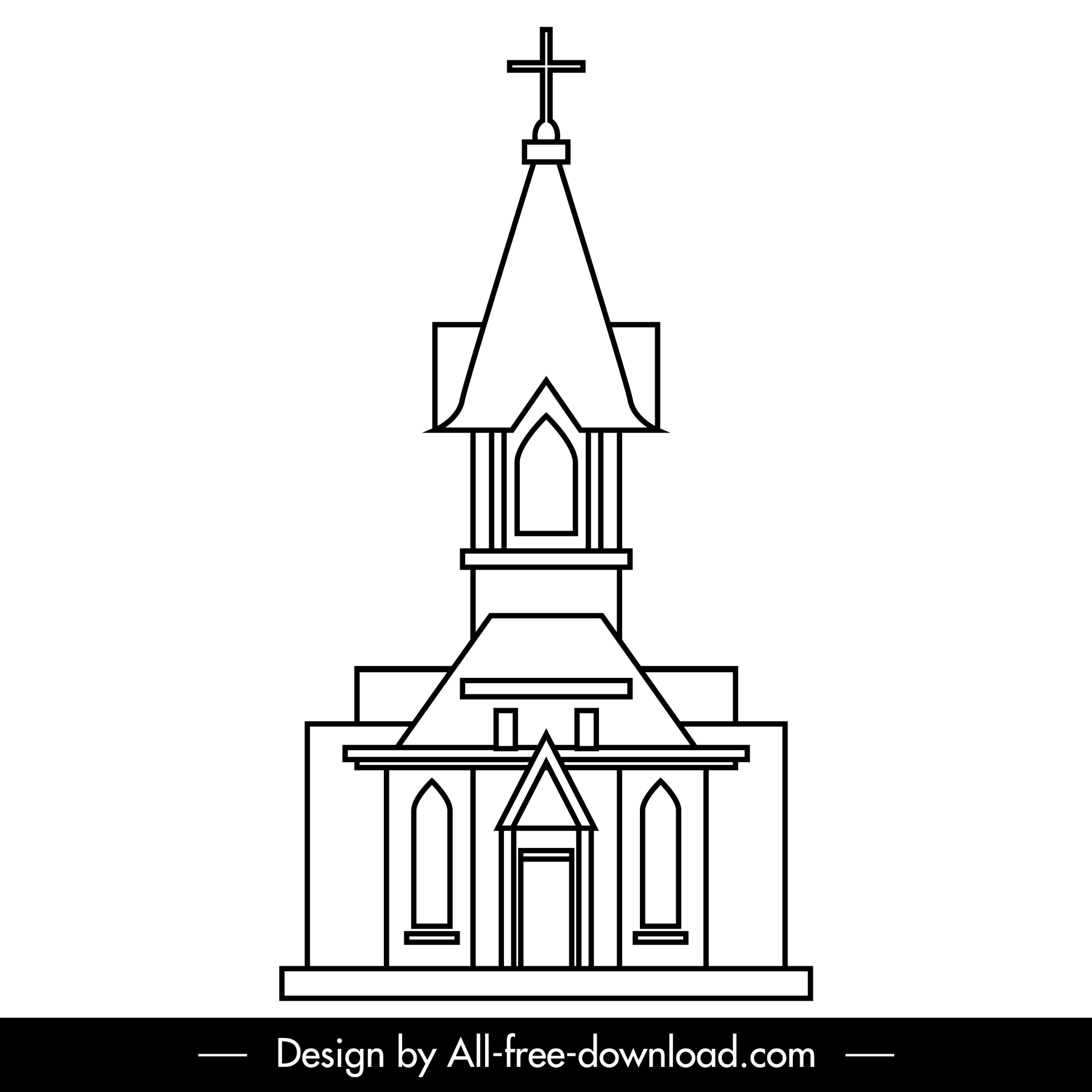 church icon black white line art outline