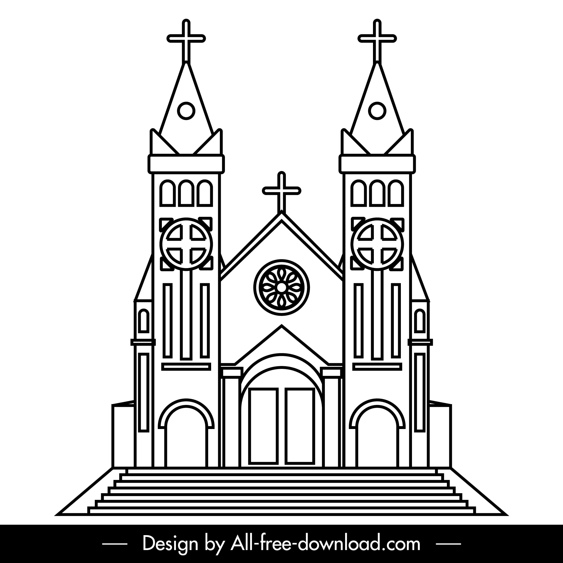 church sign icon black white line art european outline