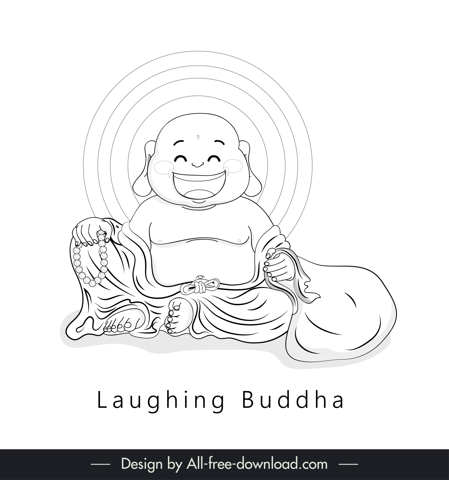 happy laughing Maitreya buddha icon black white handdrawn outline