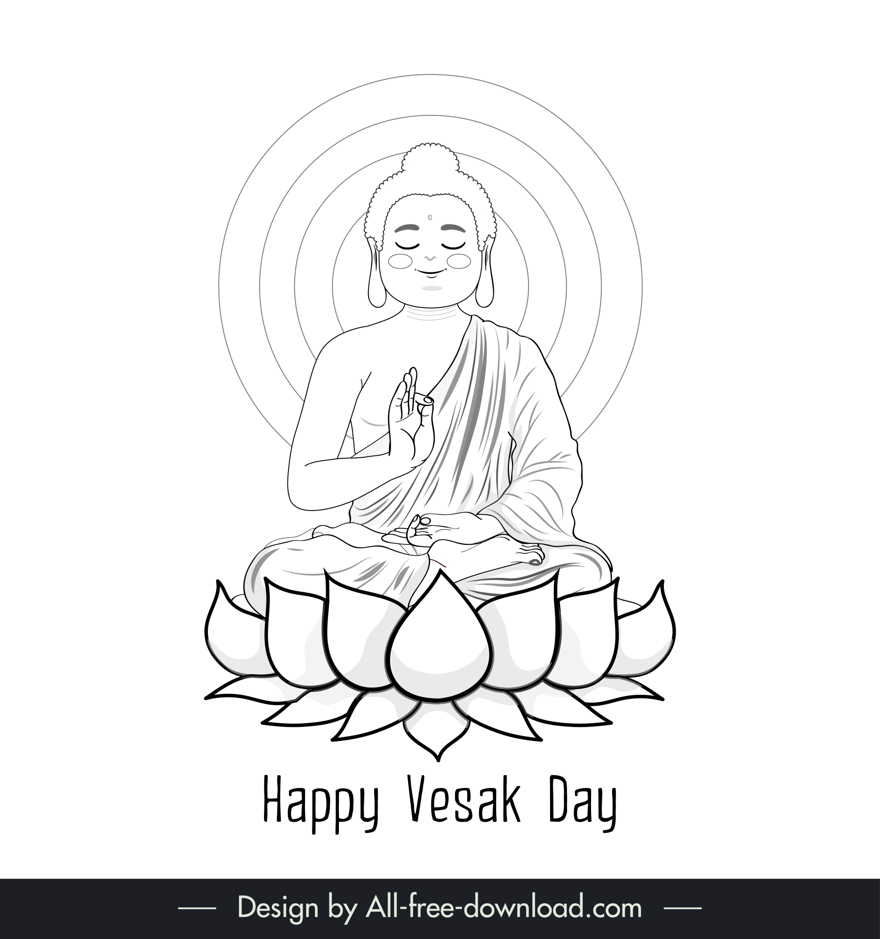 sitting buddha happy vesak day design element lotus buddhism spiritual art  outline