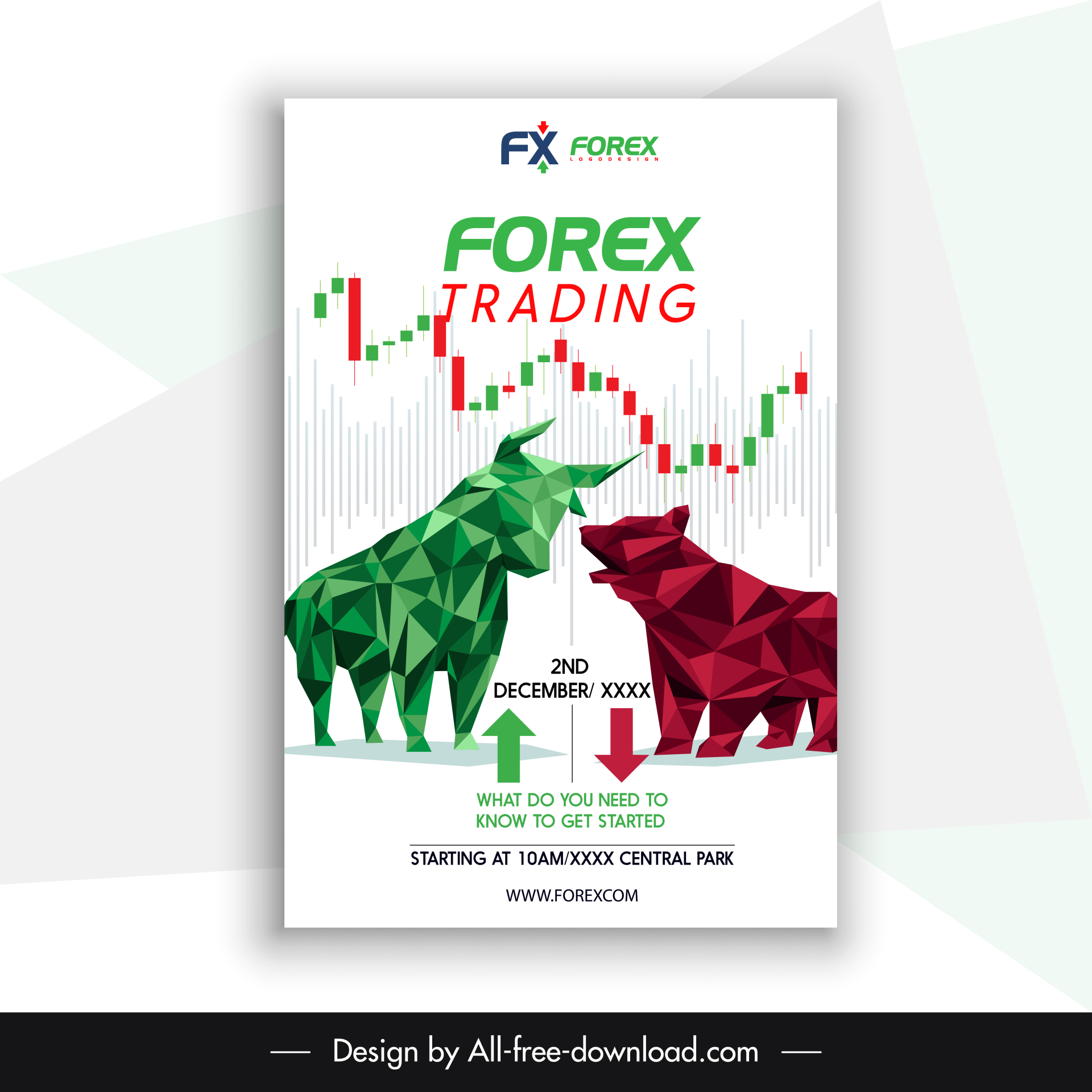 forex poster lowpolygonal bull bear chart sketch