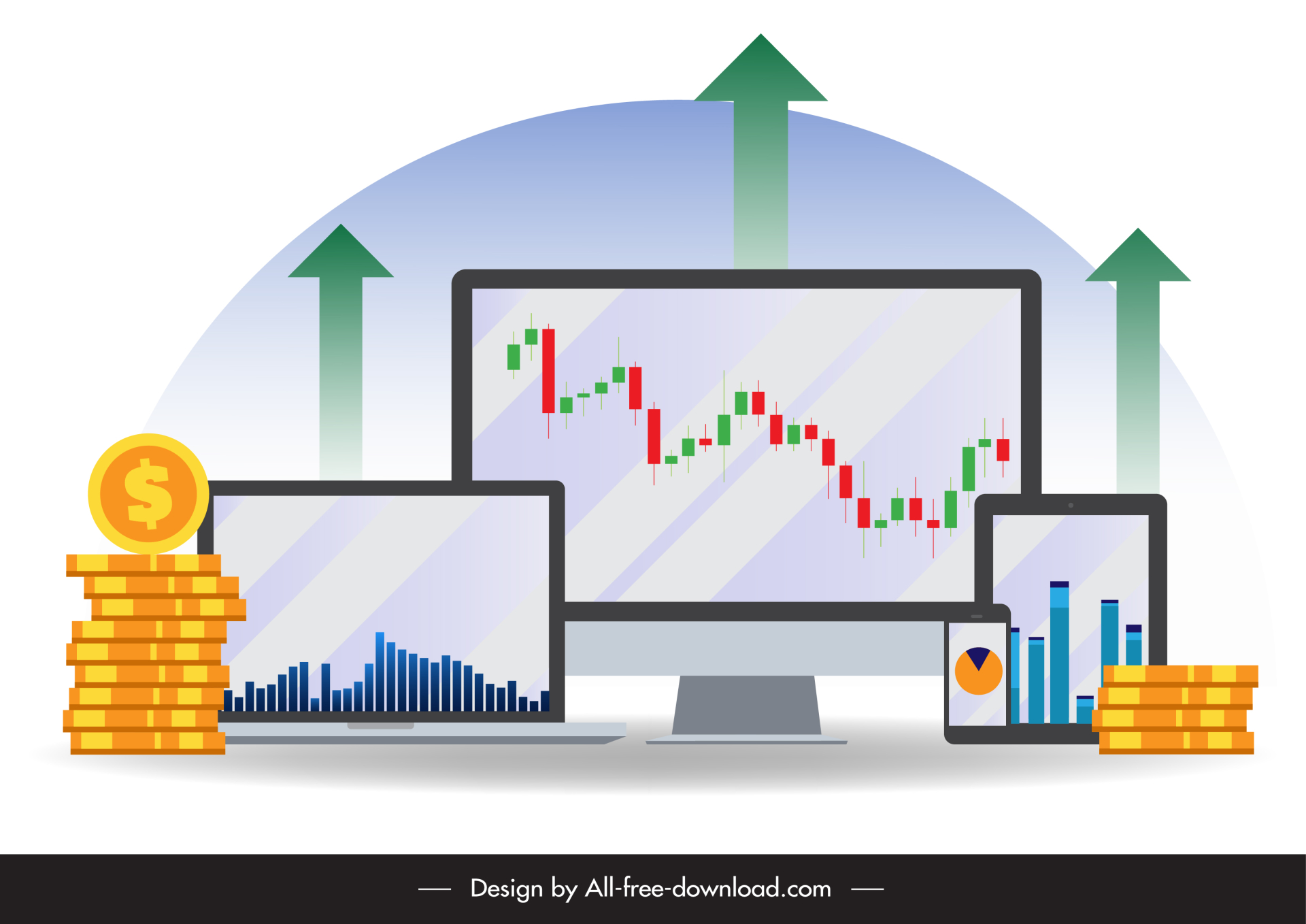 forex trading design elements coins laptop flat sketch