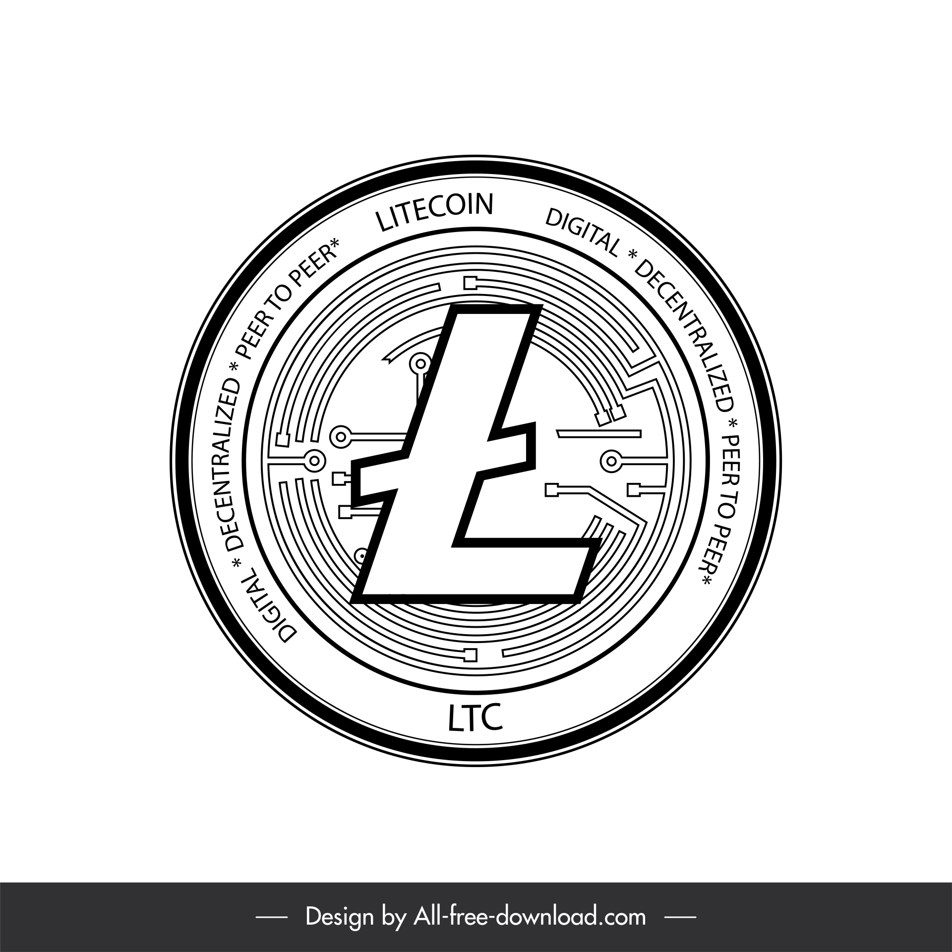 litecoin coins sign icon black white flat text circle shape outline