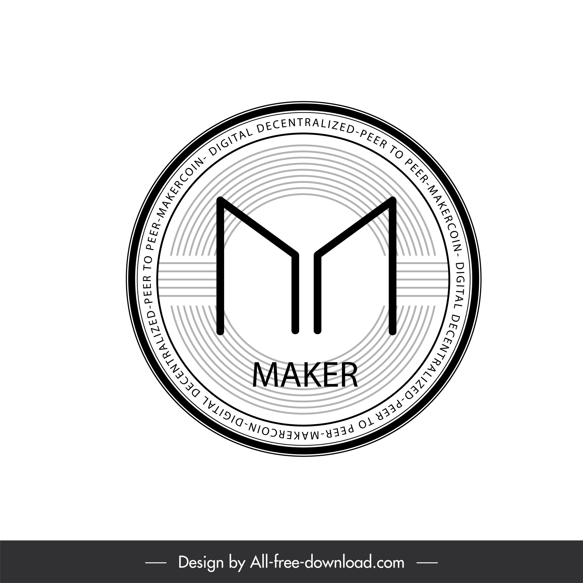 maker coins sign icon black white symmetric text outline