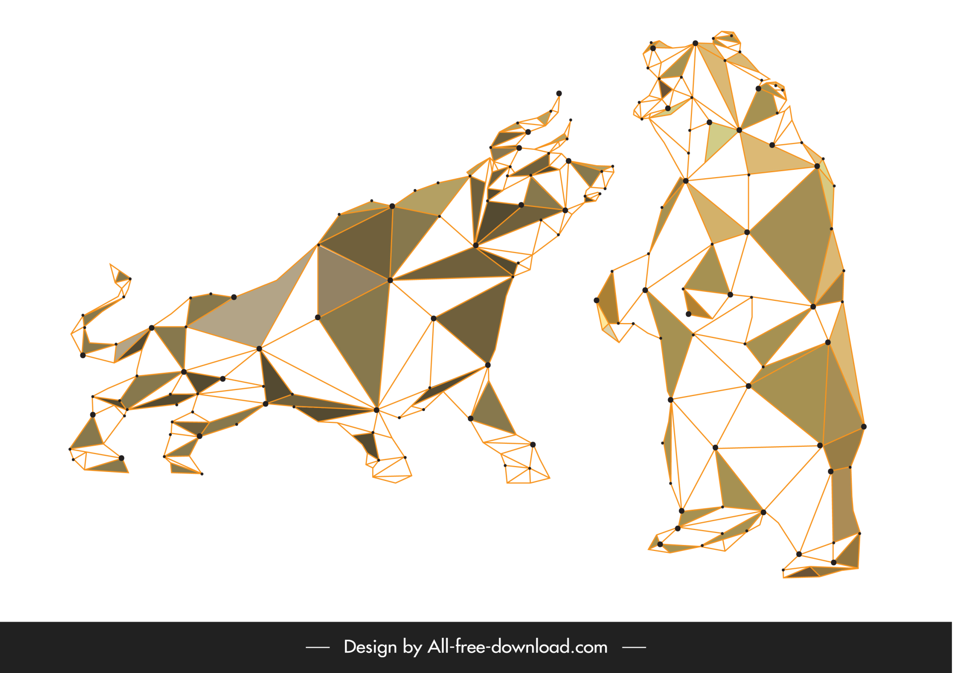 fighting bull bear  stock trading design elements sketch low polygon design