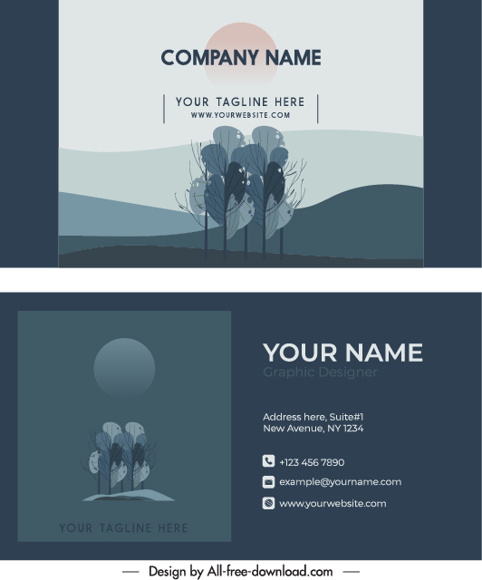 business card templates tree sketch dark retro