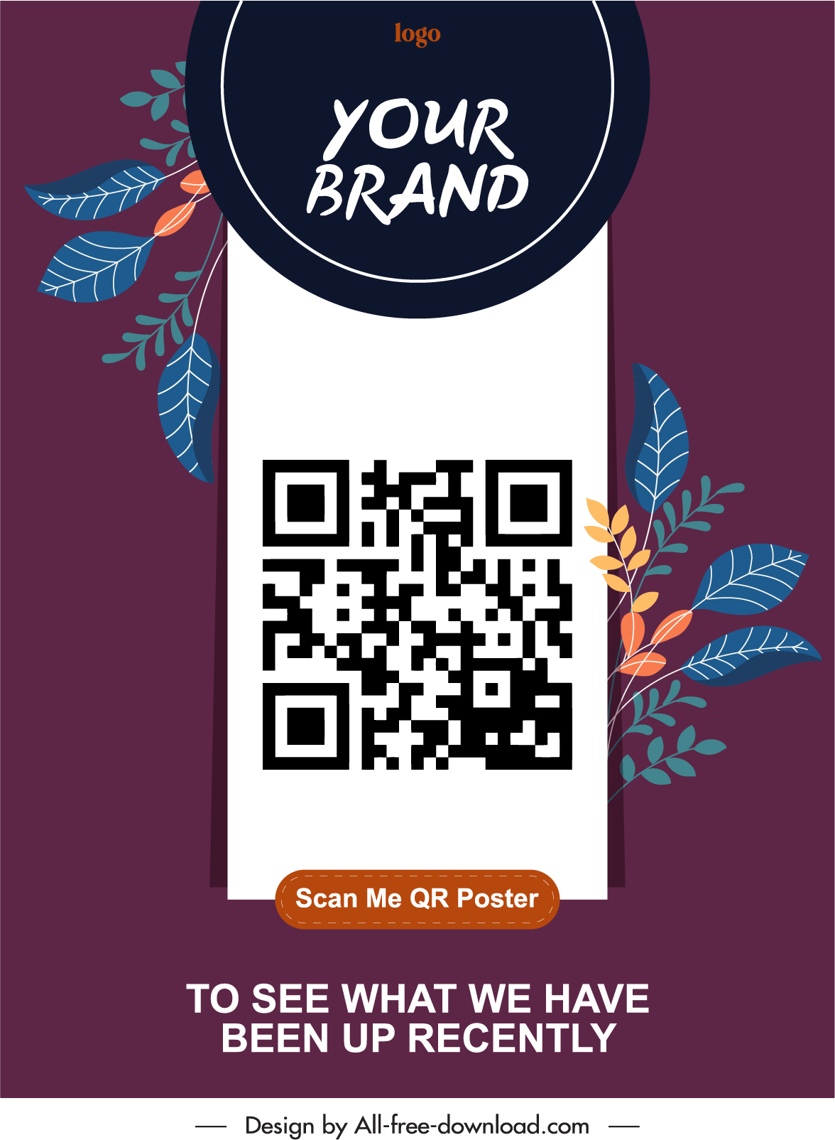 qr code poster template classical elegant leaves decor