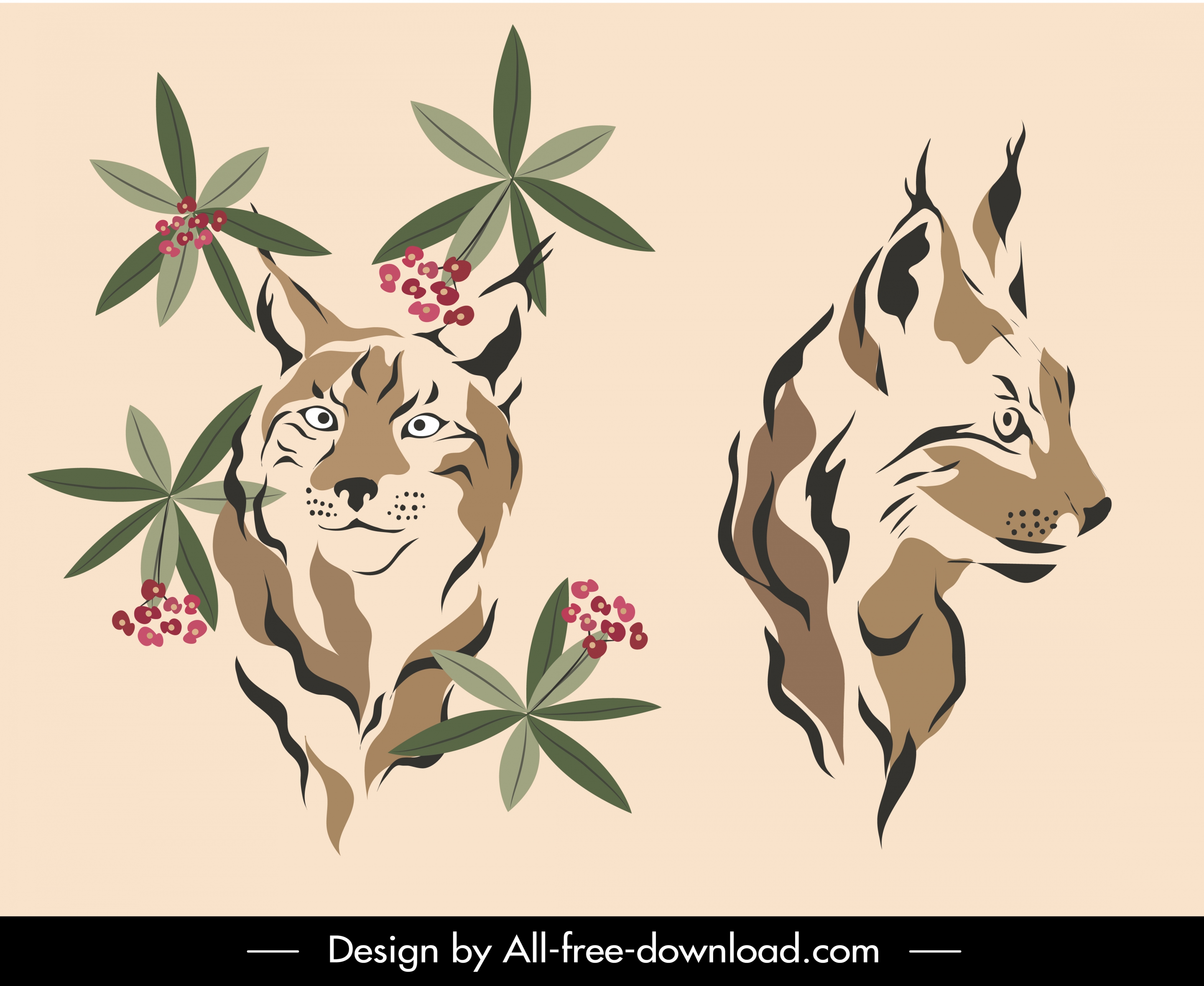 wild cat icons retro handdrawn sketch