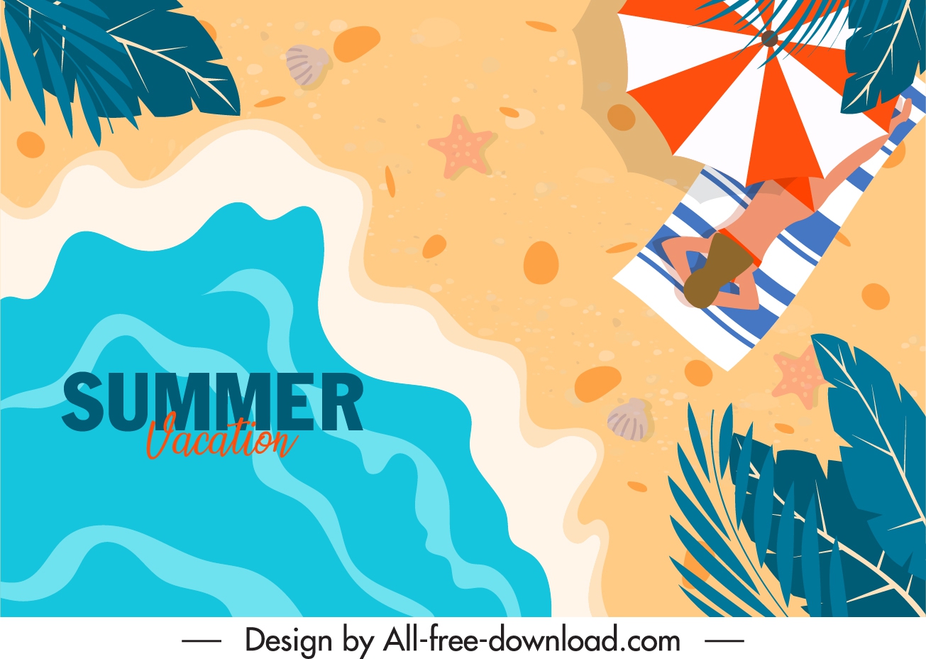 summer vacation banner flat design seaside scene sketch