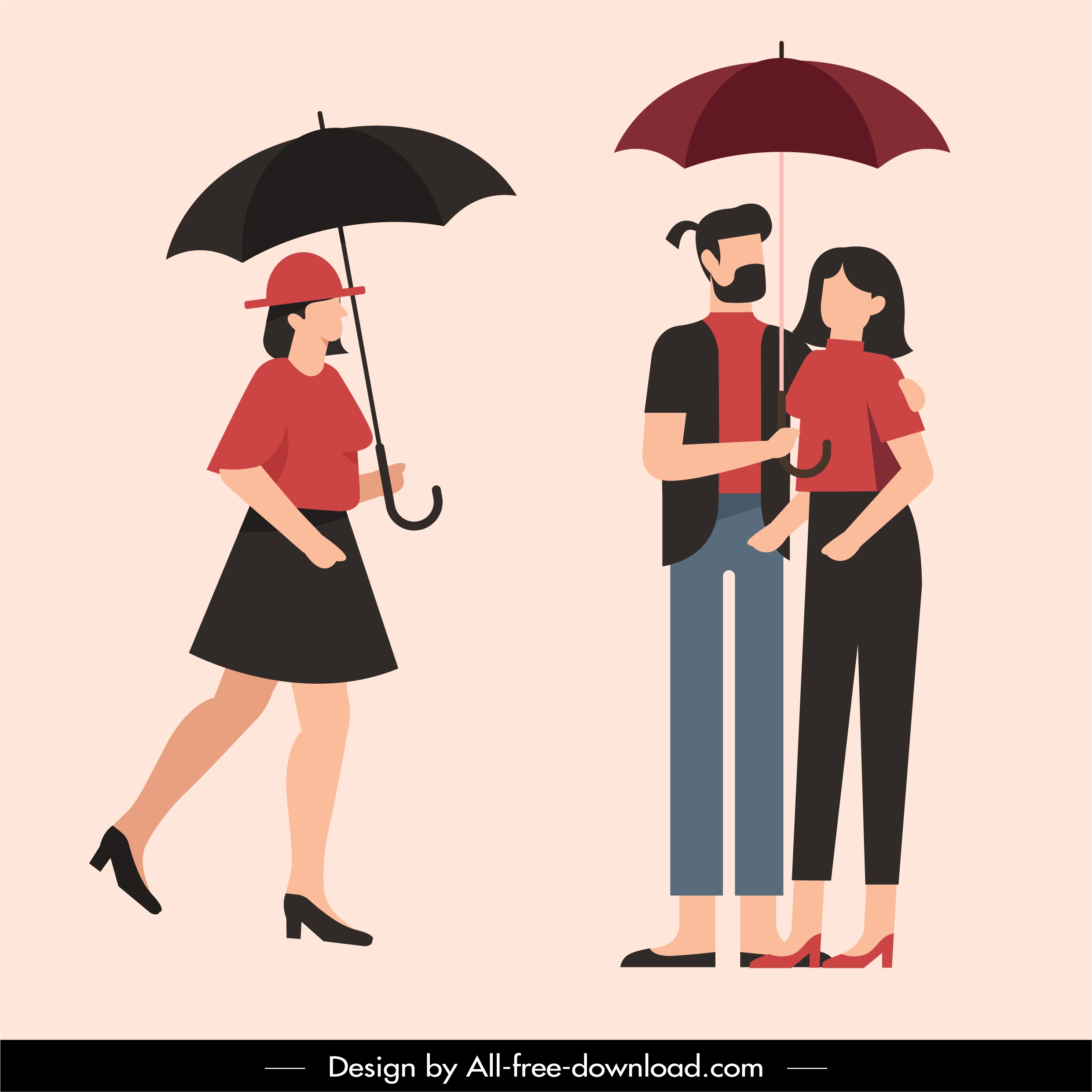 rainy season fashion umbrella people sketch cartoon design