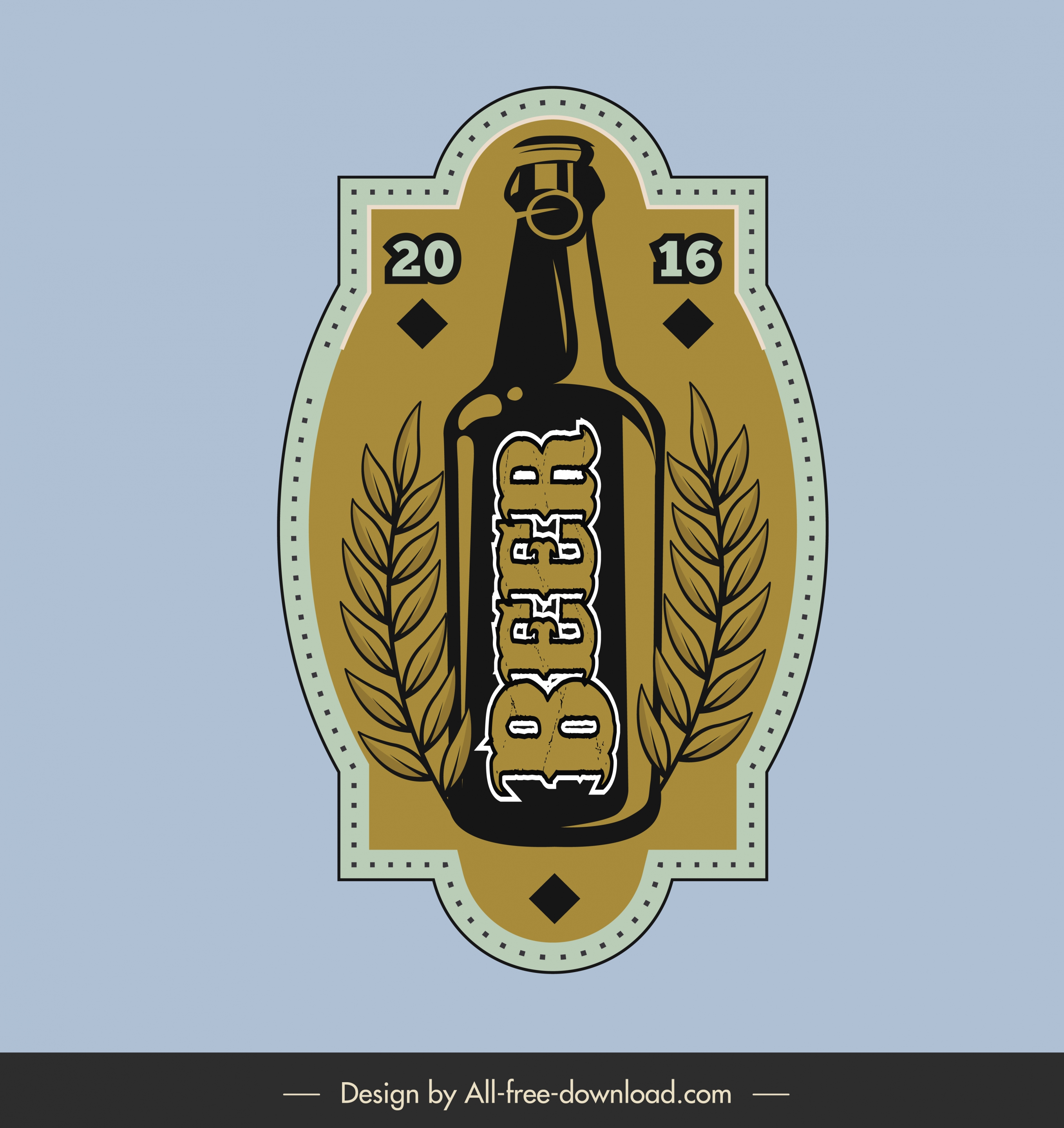 beer label template flat retro bottle leaves decor