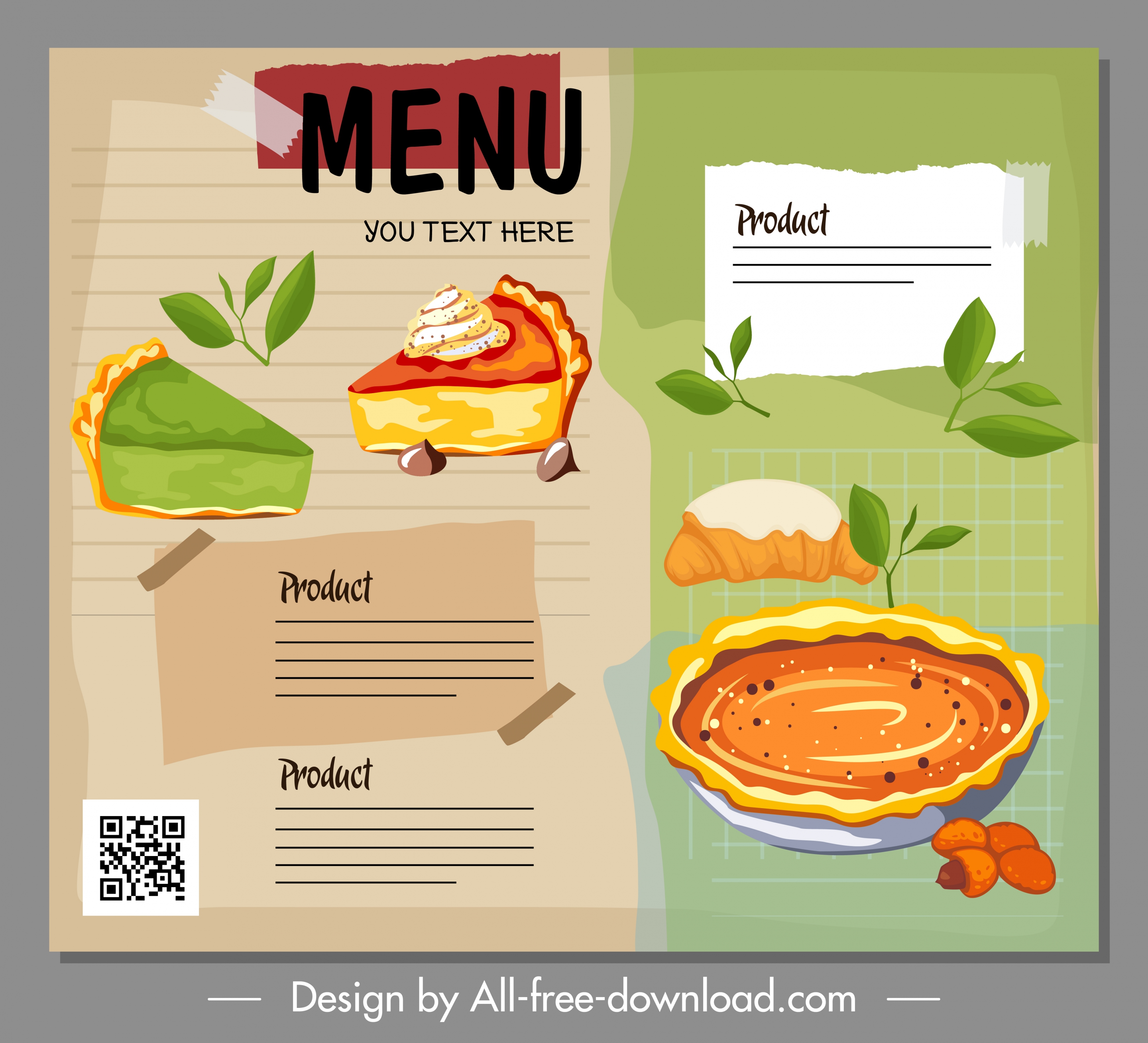 cake menu background colorful retro handdrawn decor