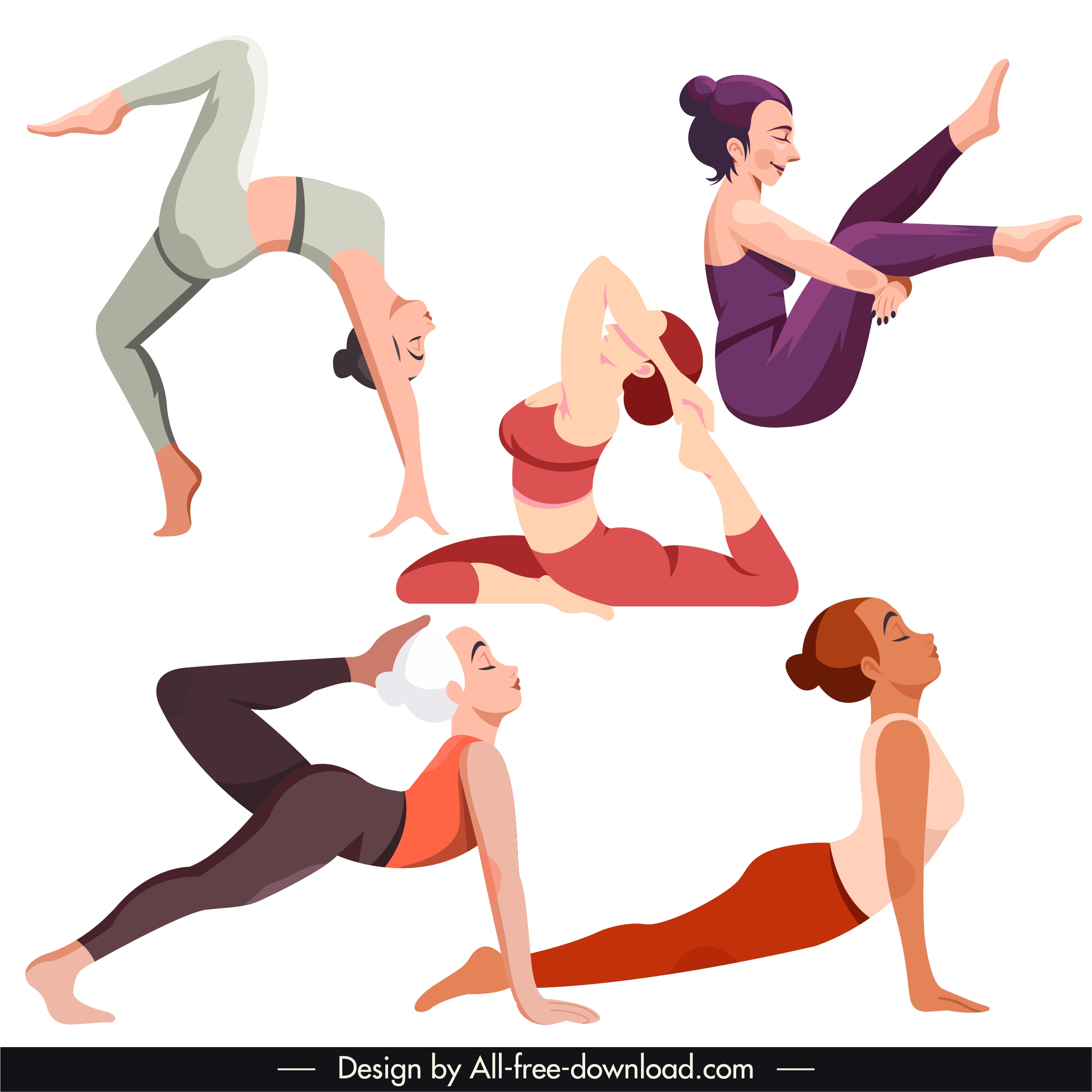 yoga gestures icons cartoon characters sketch