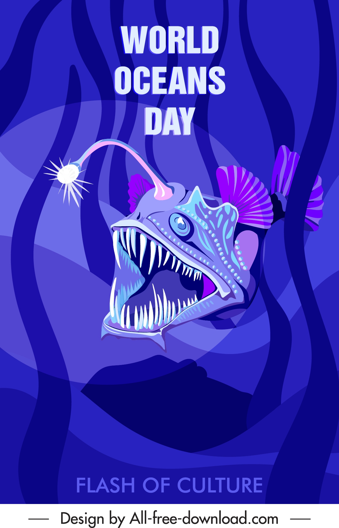 ocean day banner frightening odd fish sketch