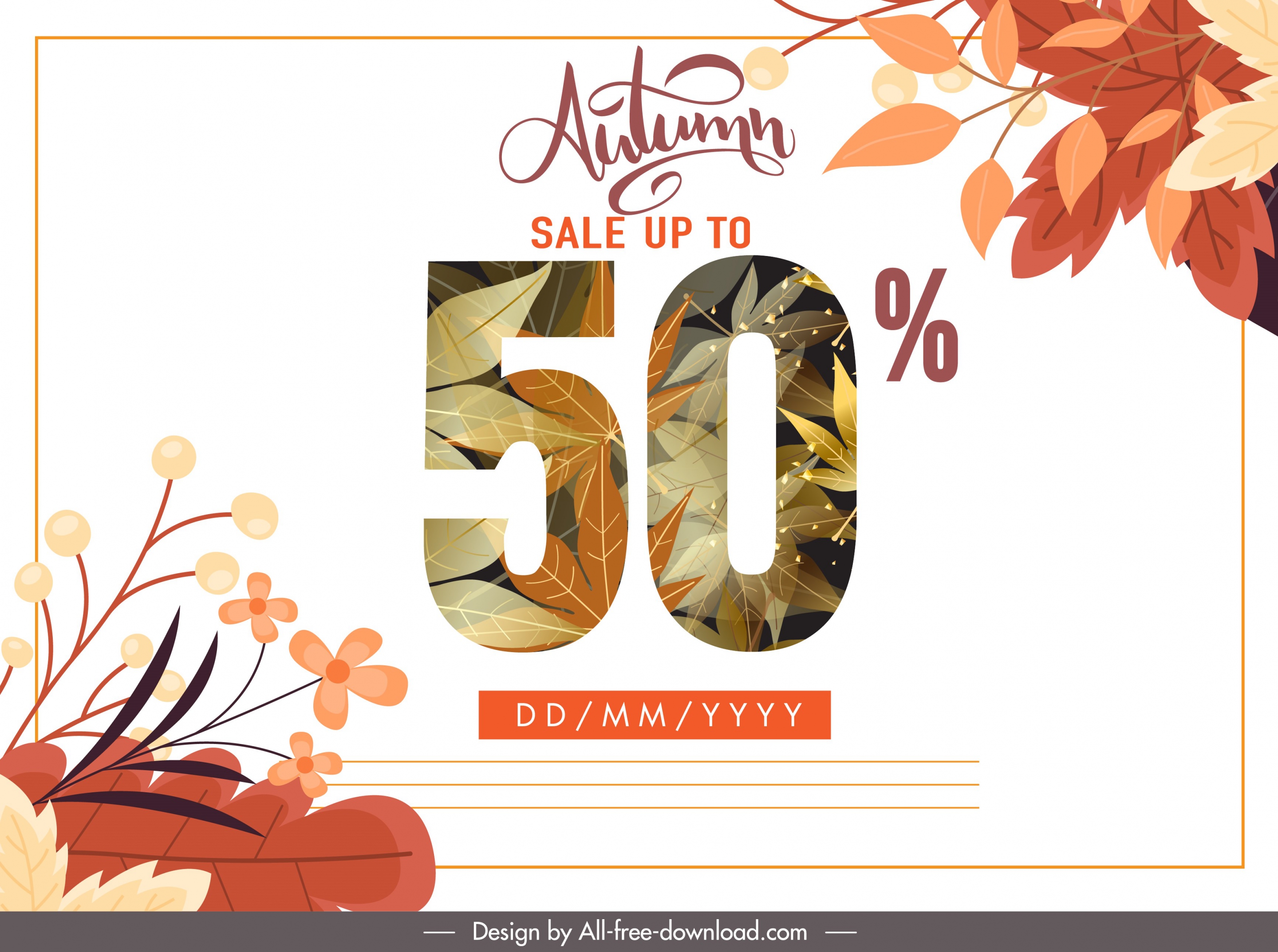 autumn sale poster figure sketch elegant leaves decor