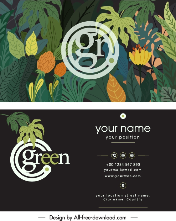 business card template dark classical nature decor