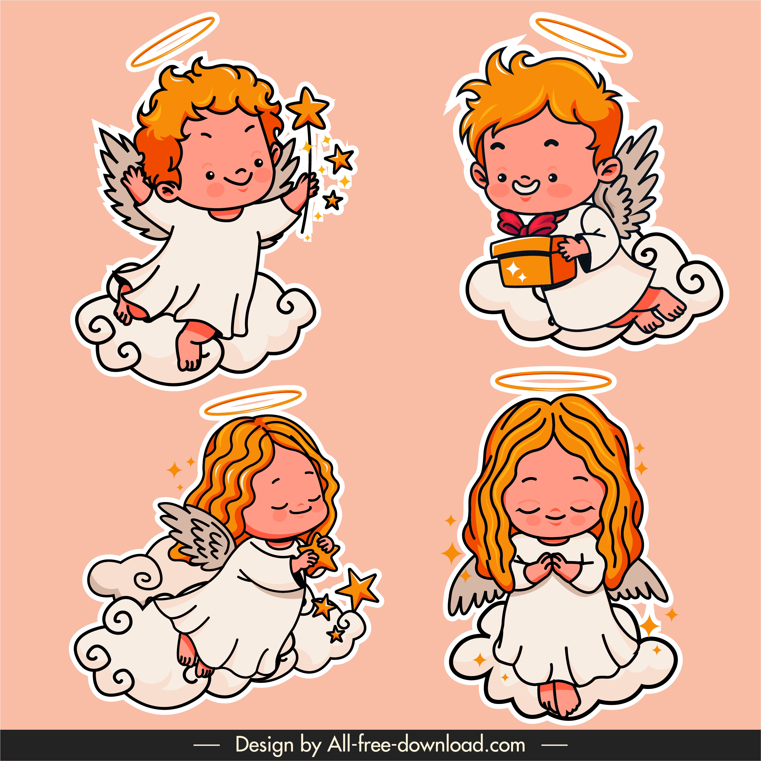 angel icons handdrawn sketch cute cartoon character