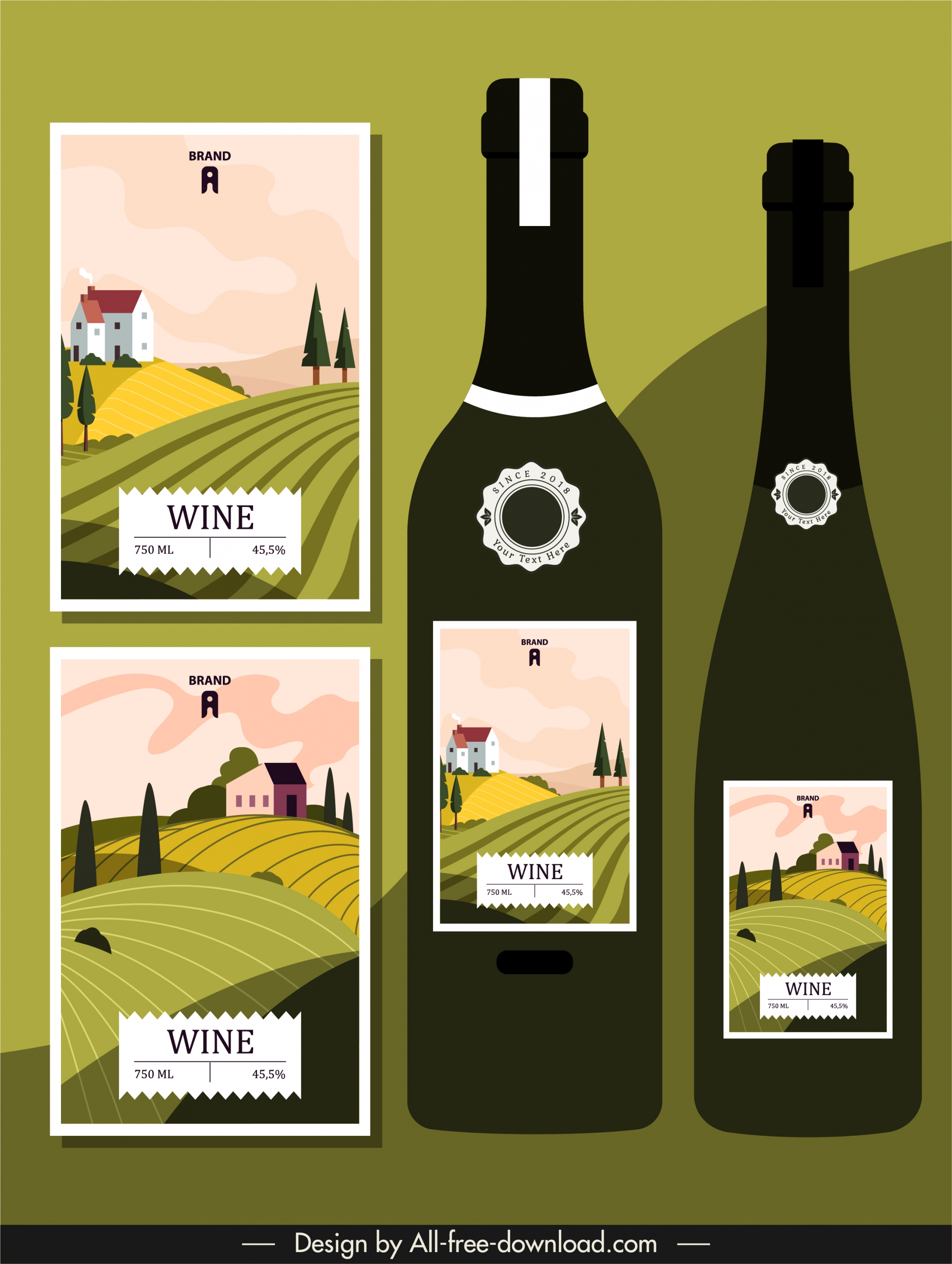 wine label templates field scenery decor