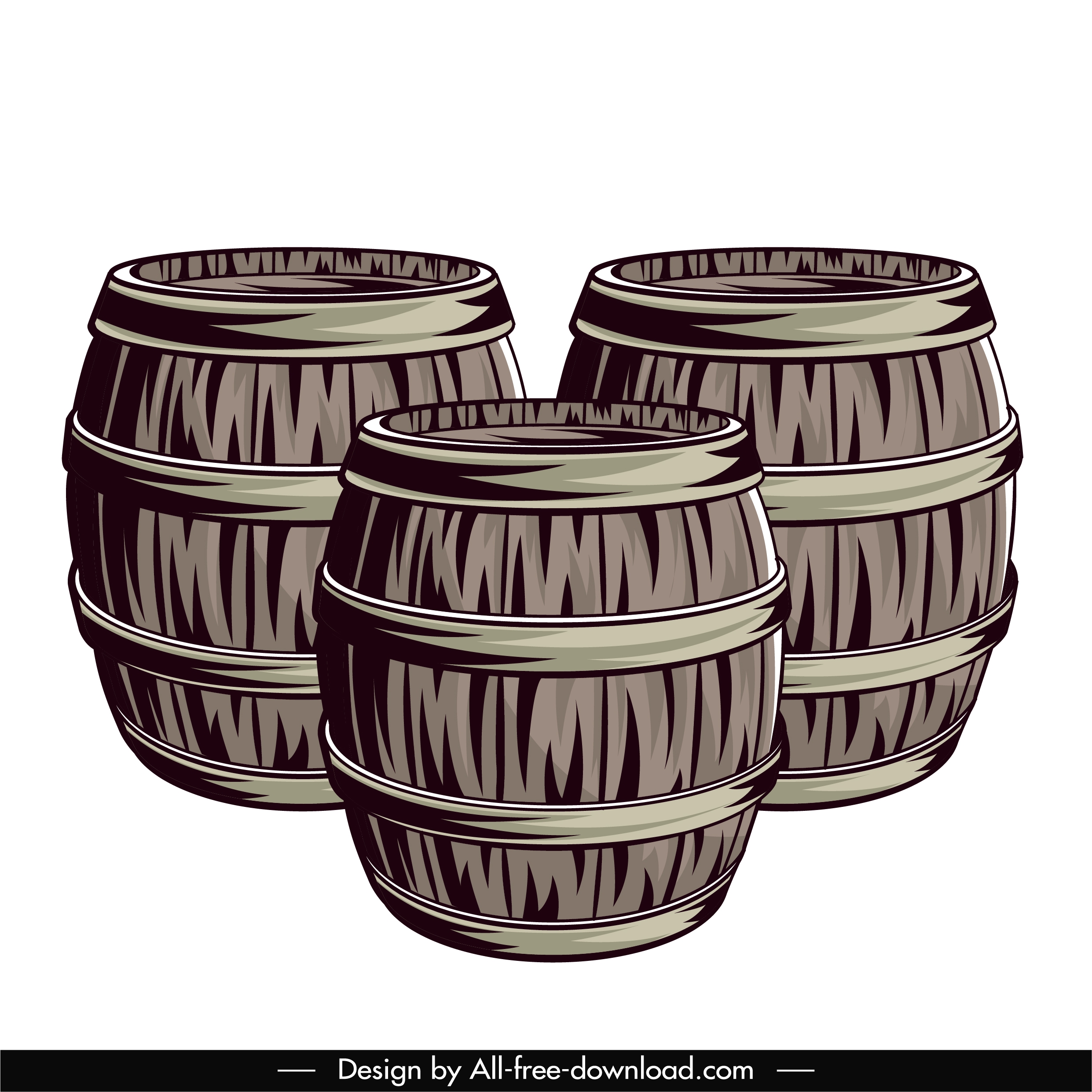 wine barrels icons vintage handdrawn design