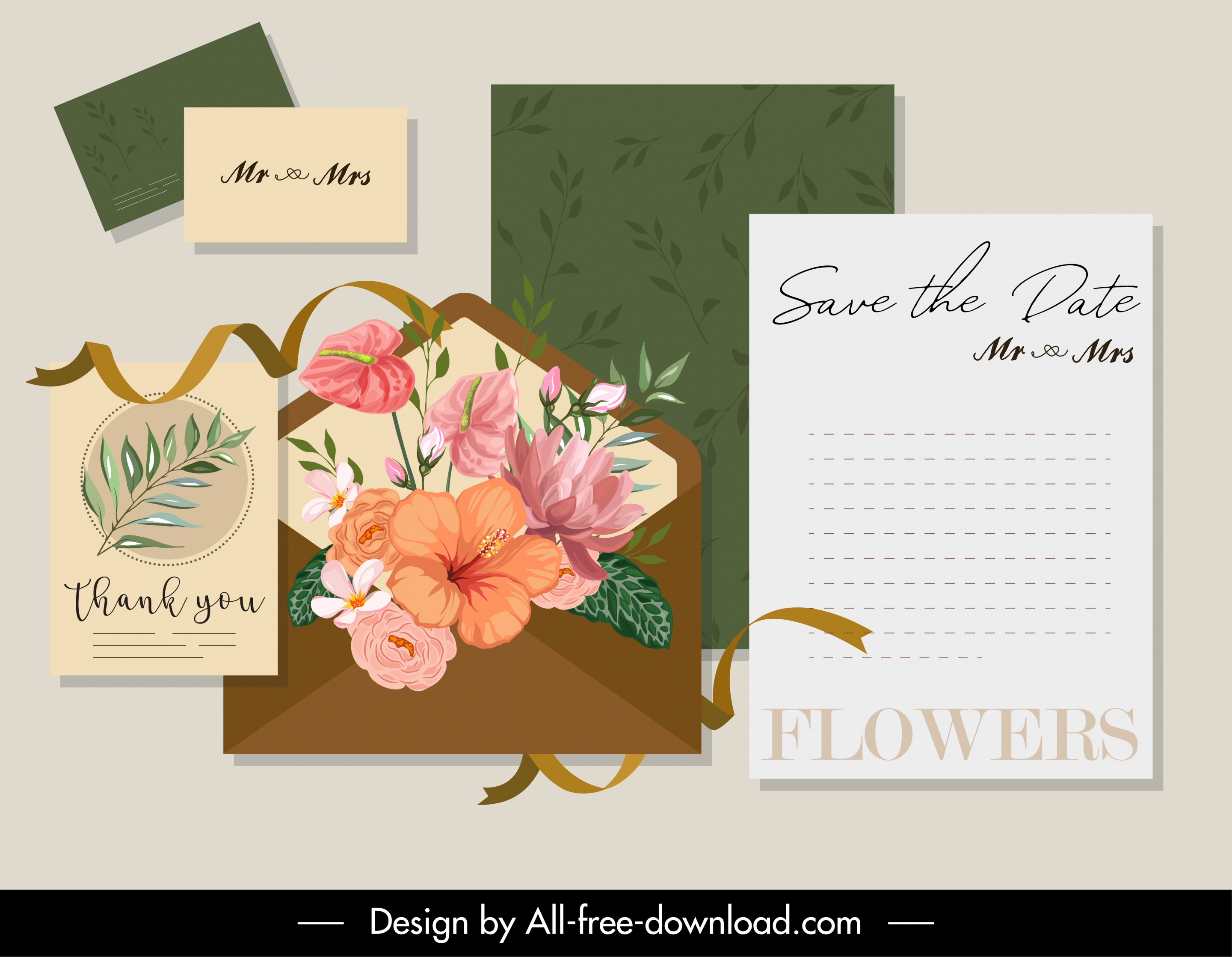 invitation card decor elements elegant nature elements sketch