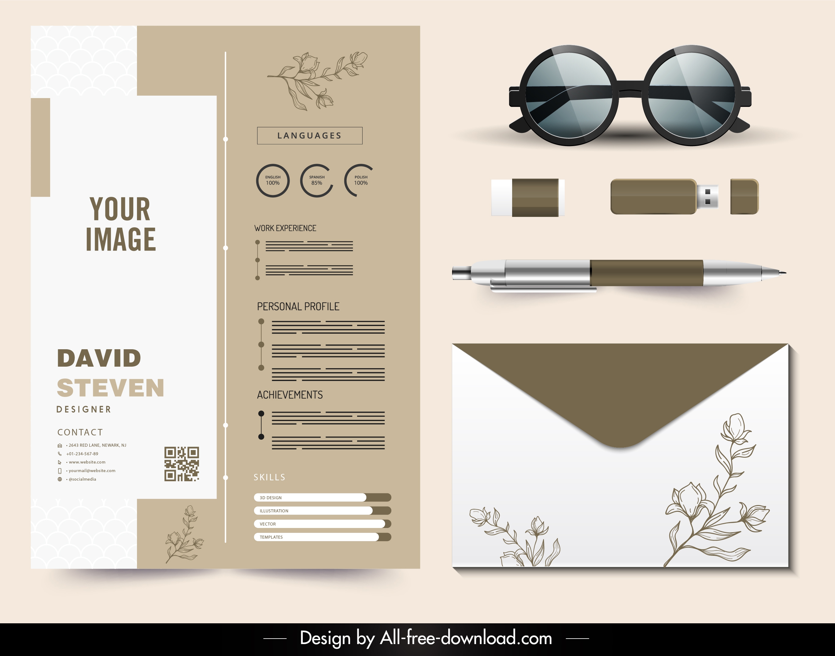 personnel resume templates elegant floral brown white decor