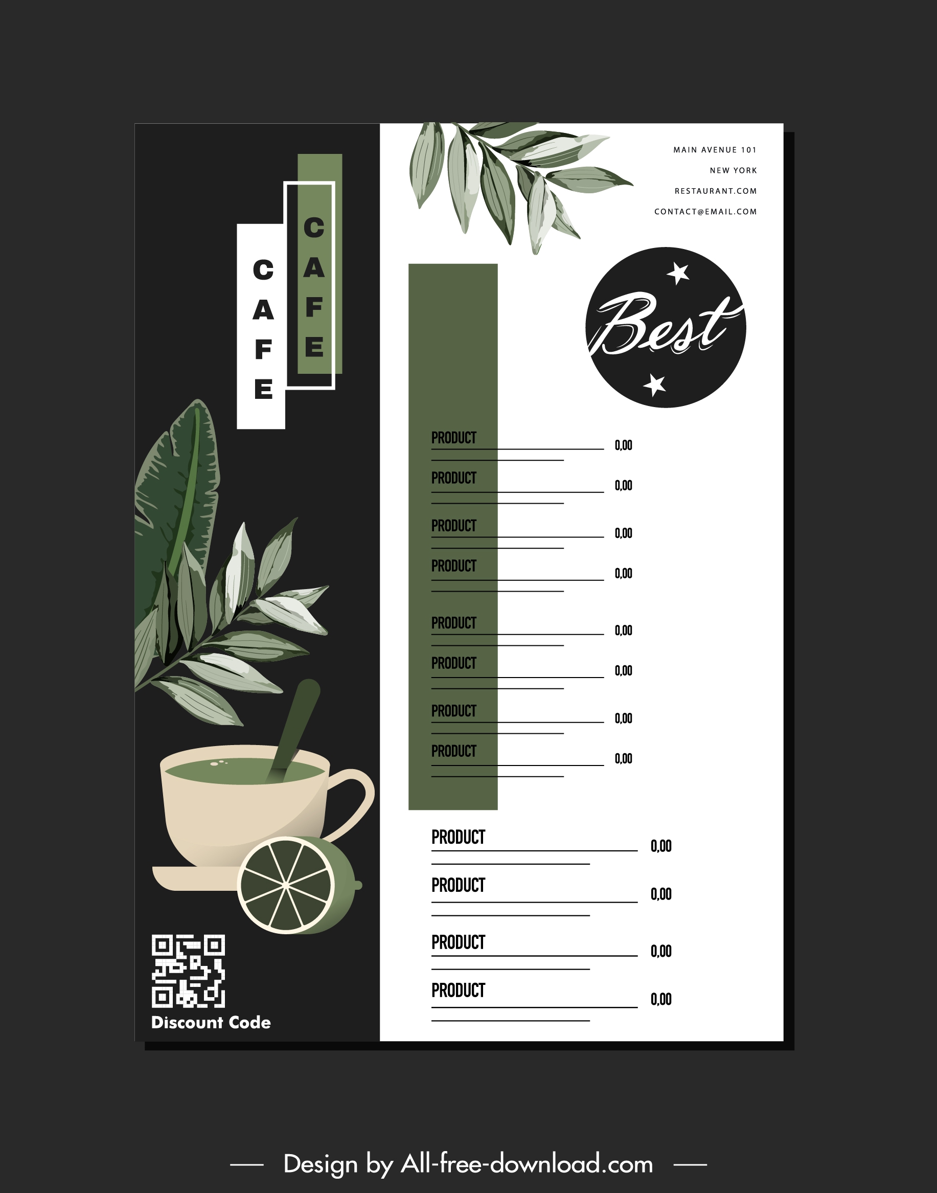 beverage menu template elegant contrast leaves decor