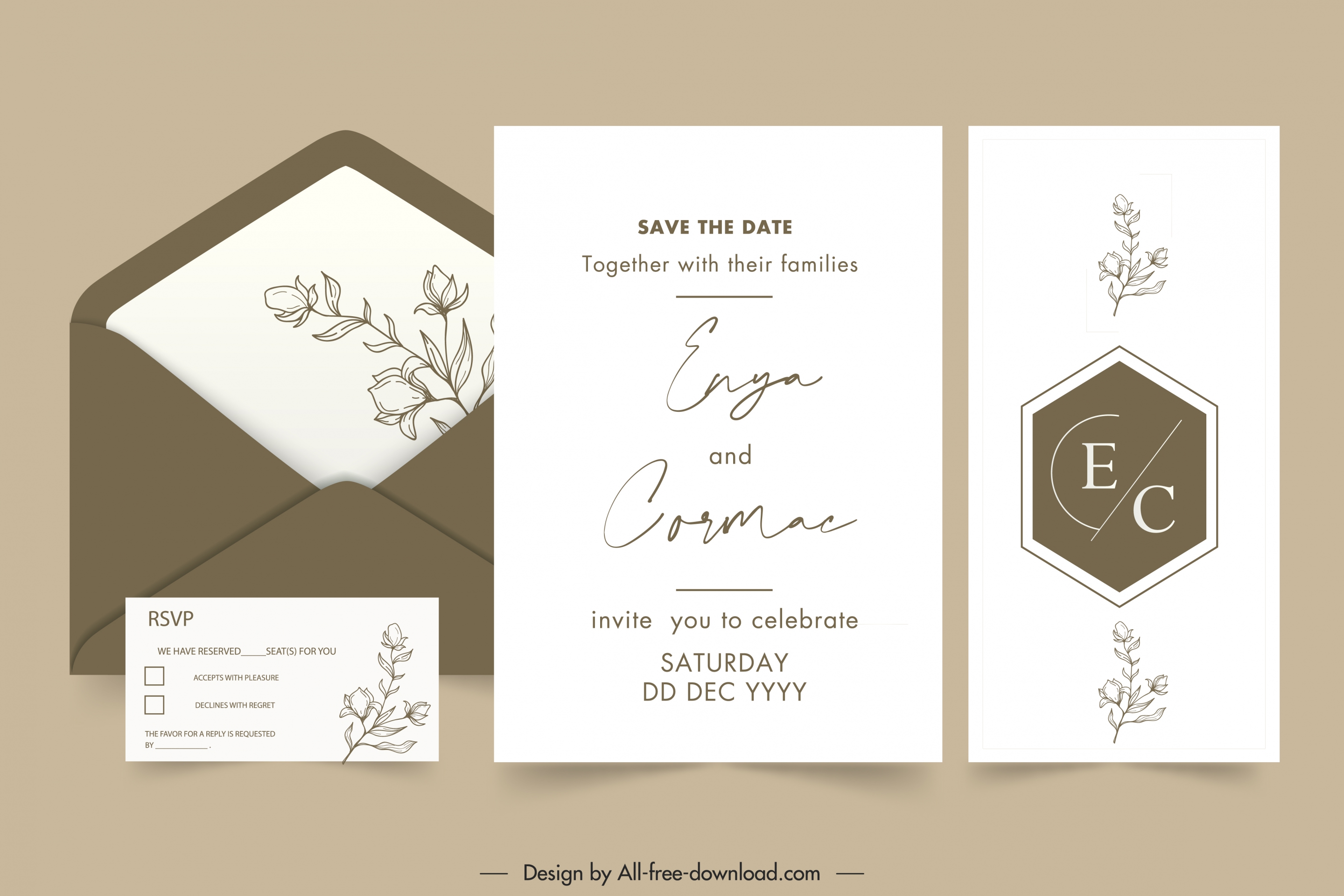 weeding card templates elegant plain classic flora decor